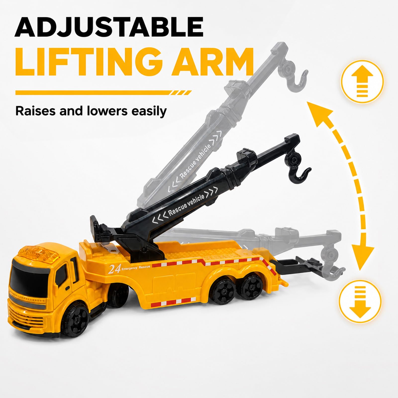 GizmoVine Tow Truck Toy - 26cm Metal Rescue Vehicle with 360° Rotating Crane Boom | Ages 3-10 3