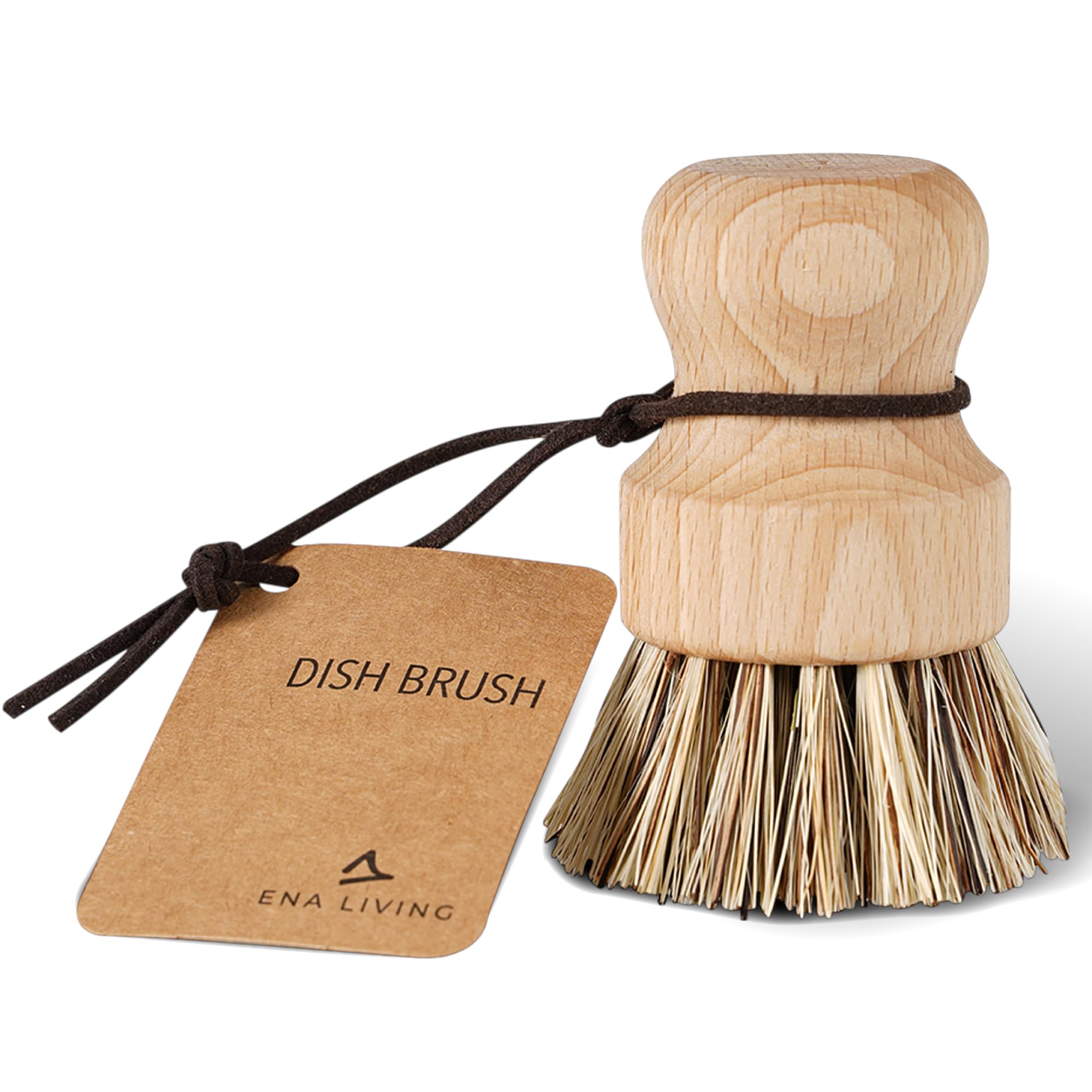 ENA Living Wooden Pot Brush - Sustainable Beechwood & Coconut Fiber | 9x6 cm 1