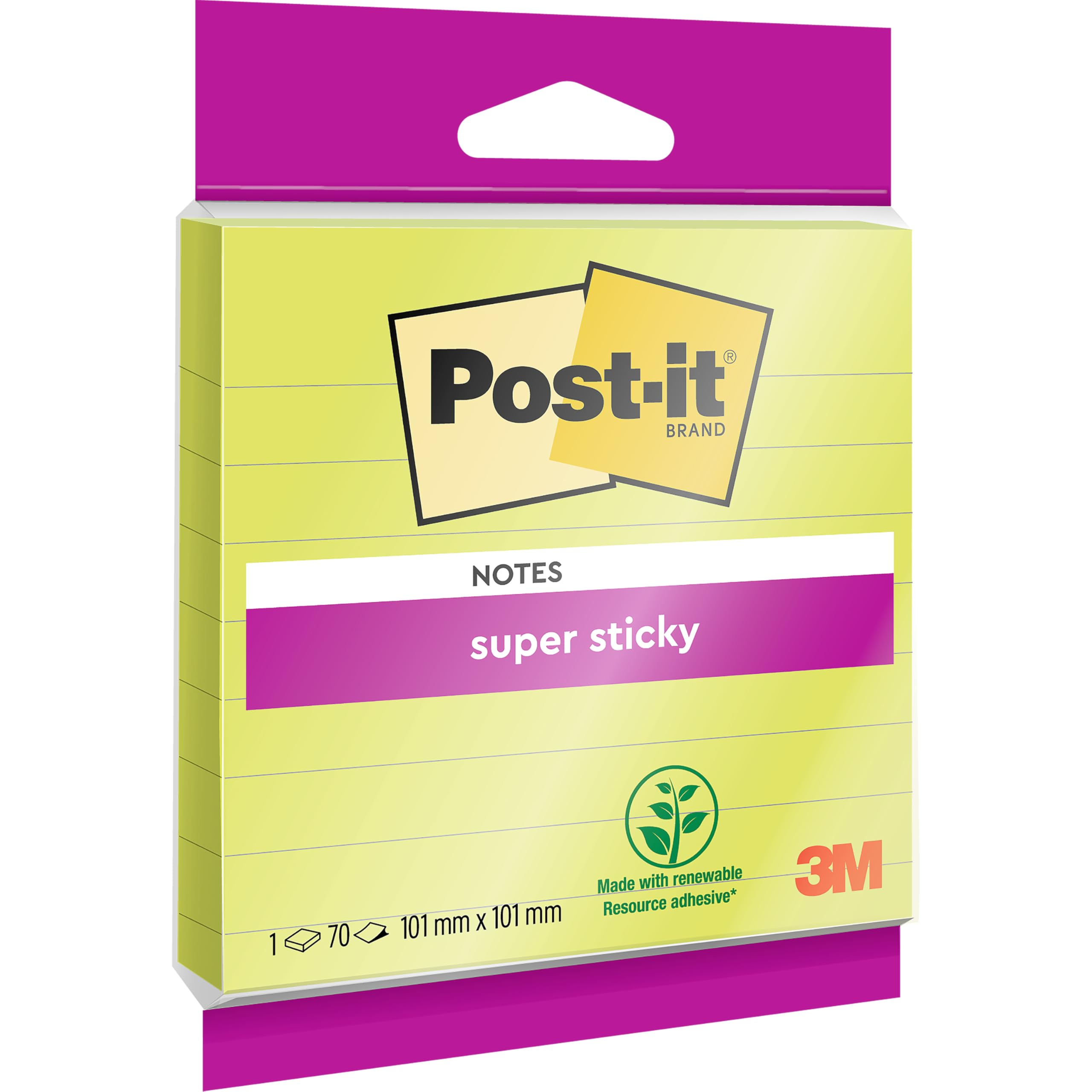 Post-it Super Sticky Large Notes - Lined, Green, 70 Sheets, 1 Pad | 101 mm x 101 mm