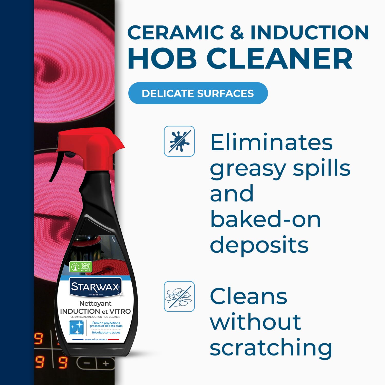 STARWAX Everyday Cleaner for Ceramic & Induction Hobs - 500ml Spray | Smear-Free Shine