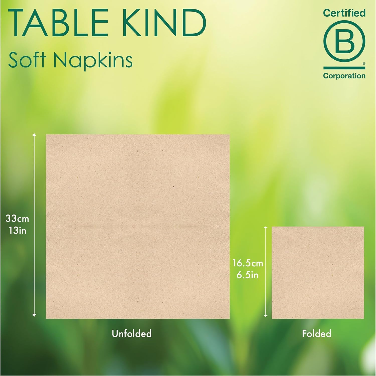 Talking Tables Table Kind Napkins - 100 Pack Soft Recycled Brown Paper | 2-Ply 33cm | Eco-Friendly 7