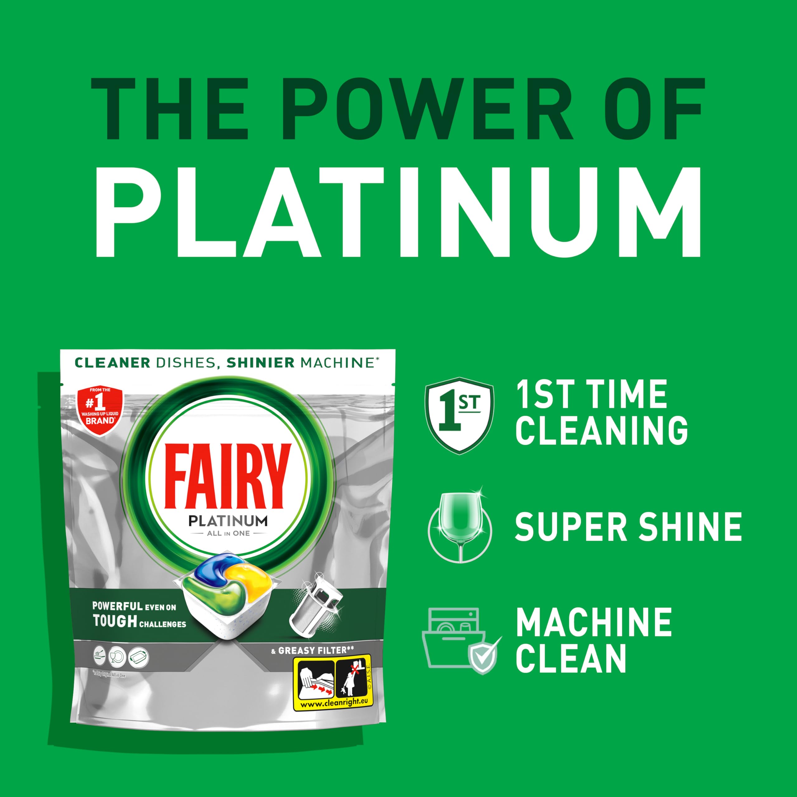 Fairy Platinum All-In-1 Dishwasher Tablets Lemon - 74 Count | Grease Prevention & Rinse Aid Action