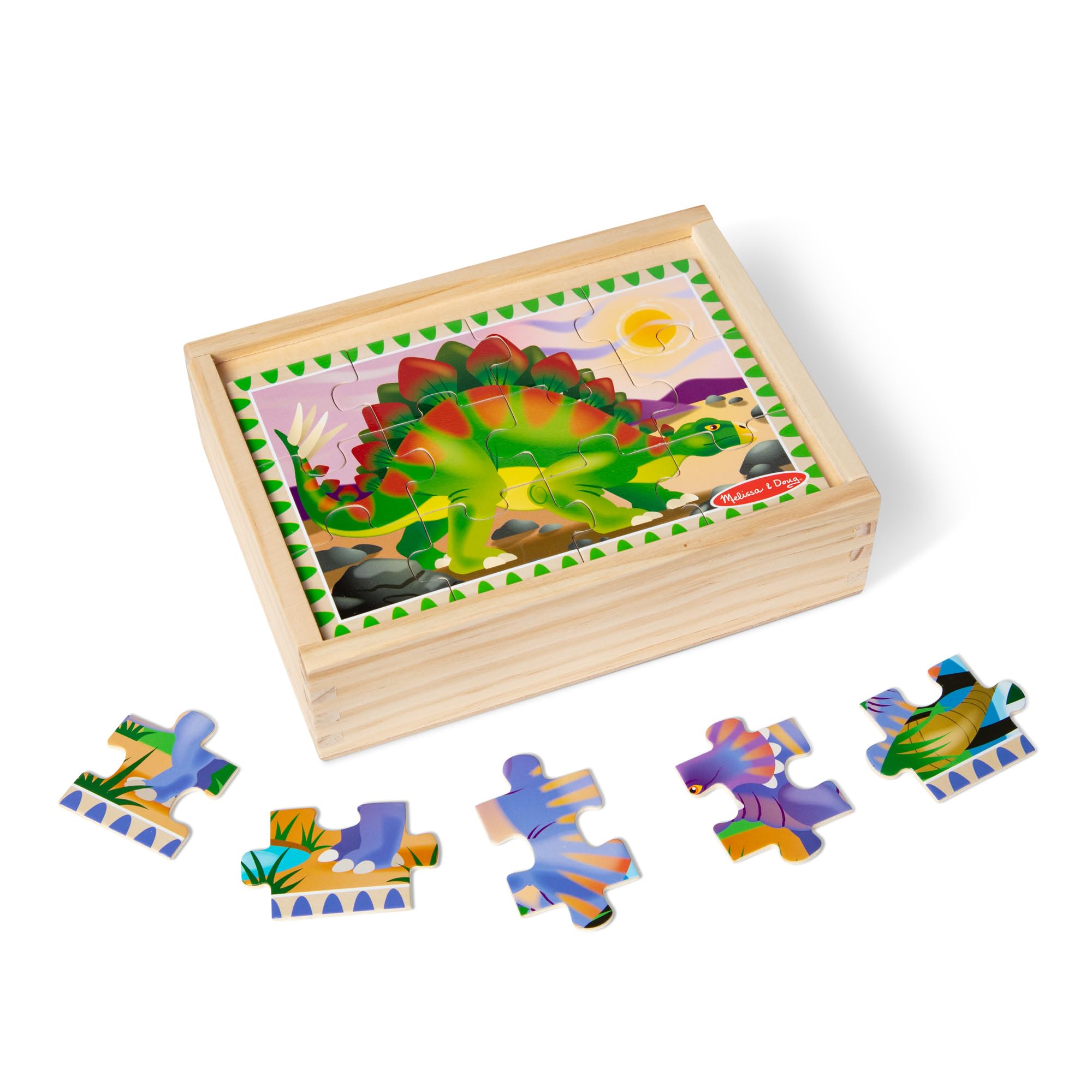 Melissa & Doug Dinosaur Jigsaw Puzzles in a Box | 4 Wooden Puzzles | Ages 3-6