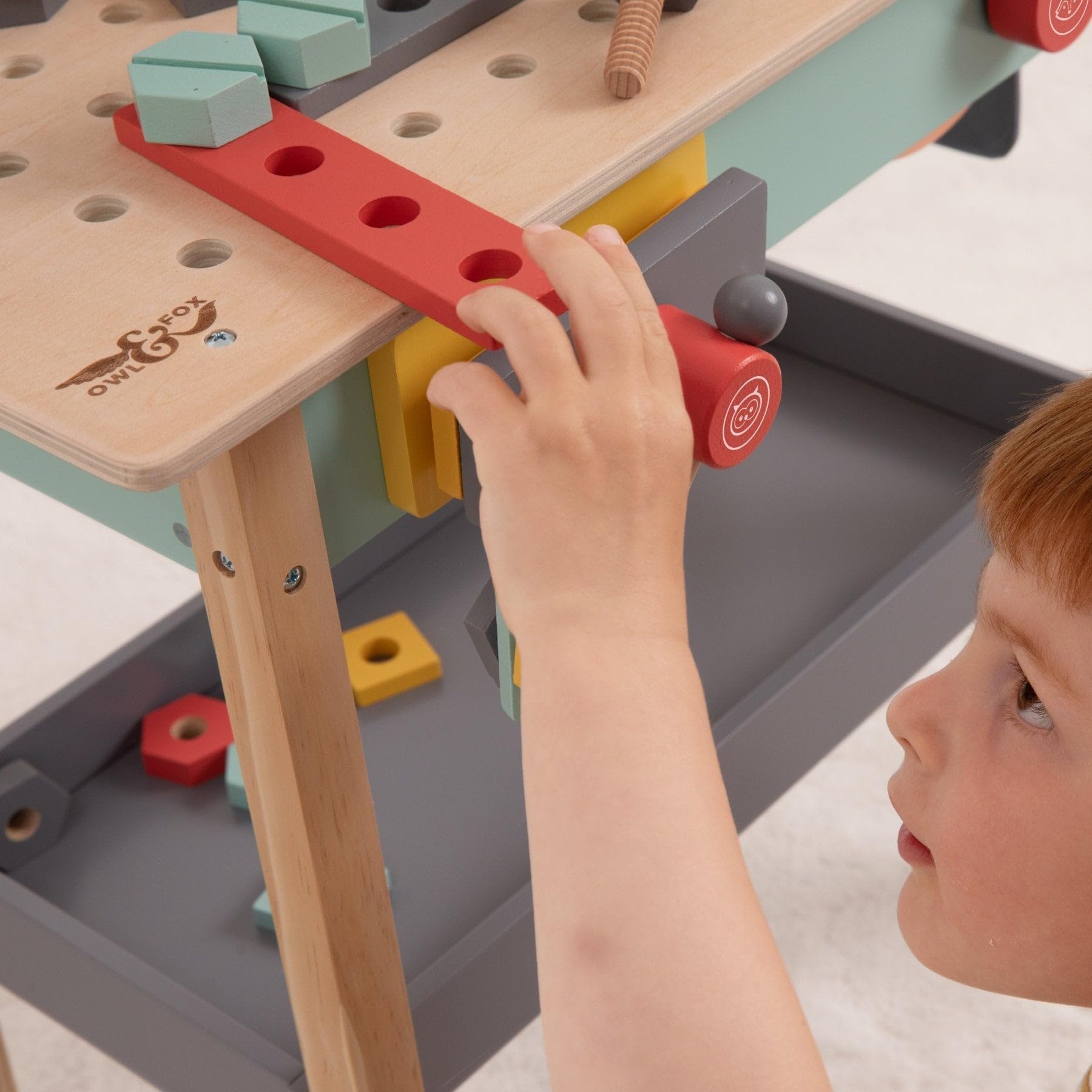 Owl & Fox Wooden Workbench Pretend Play Tool Workshop with Saw and Spanner | Ages 3+ 4