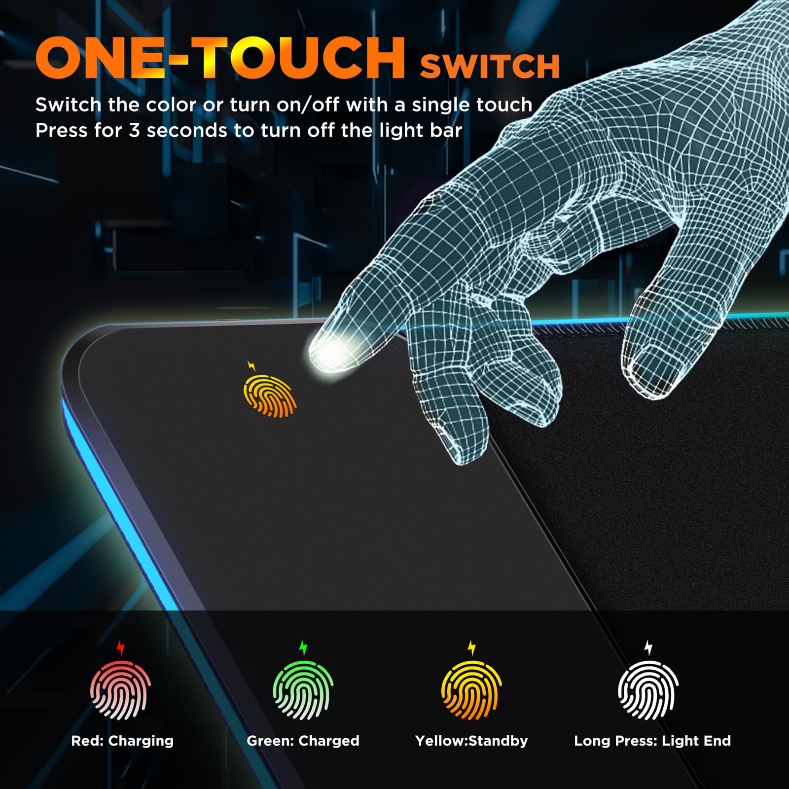 Gimars RGB Gaming Mouse Pad with 15W Wireless Charging, XL 800x300mm Micro Woven Fabric Mat 3