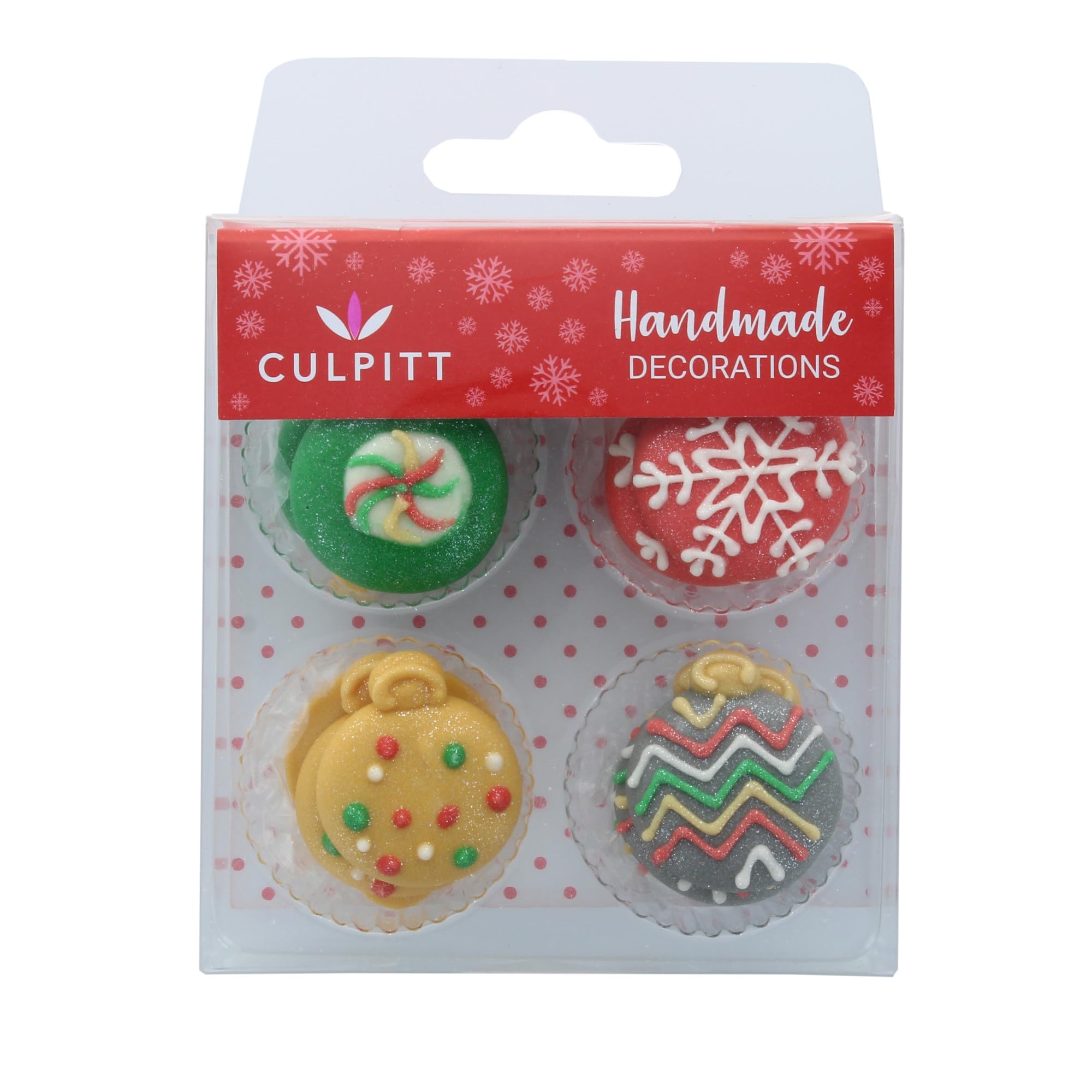Culpitt - Christmas Bauble Sugar Pipings Edible Royal Icing Decorations Pack of 12