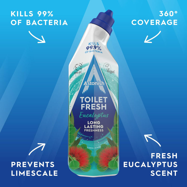 Astonish Eucalyptus Toilet Fresh Gel - Kills 99.9% of Bacteria, Prevents Limescale Buildup