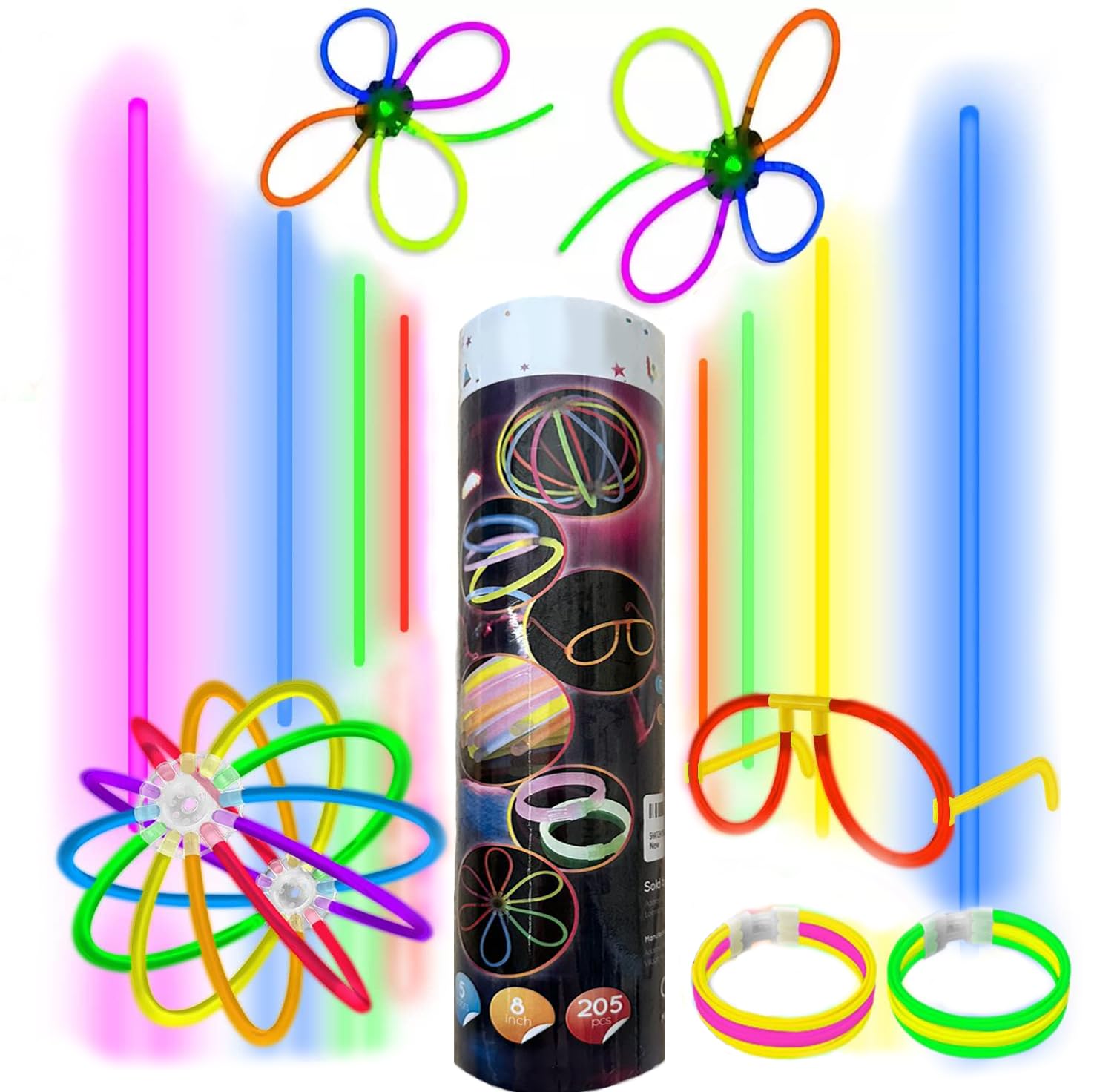 SHATCHI 100 Glow Sticks - 204 Connectors | Multi-Colour | Ages 5+ 1