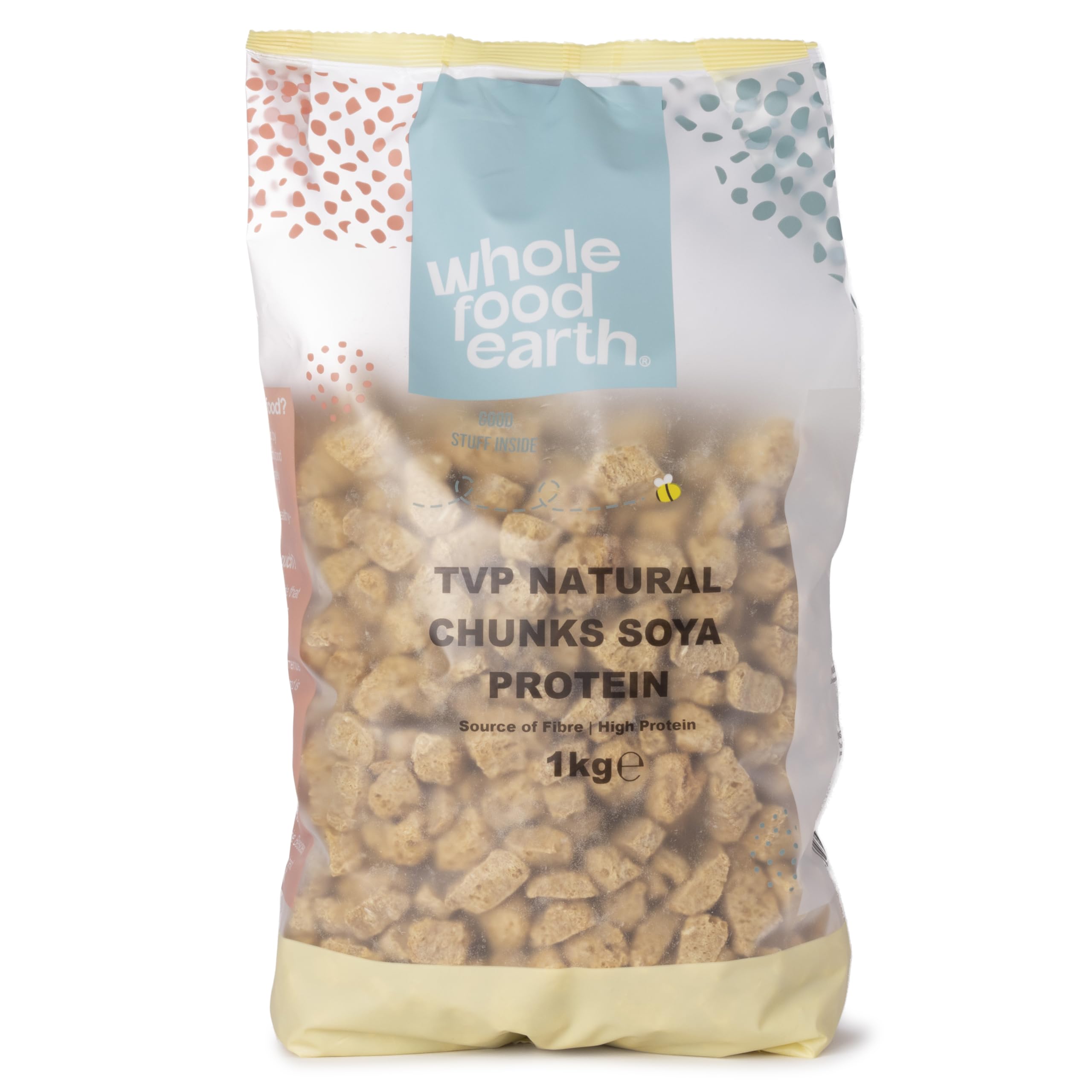 Wholefood Earth TVP Natural Chunks Soya Protein | 1 kg | GMO Free | High Protein & Fibre 1
