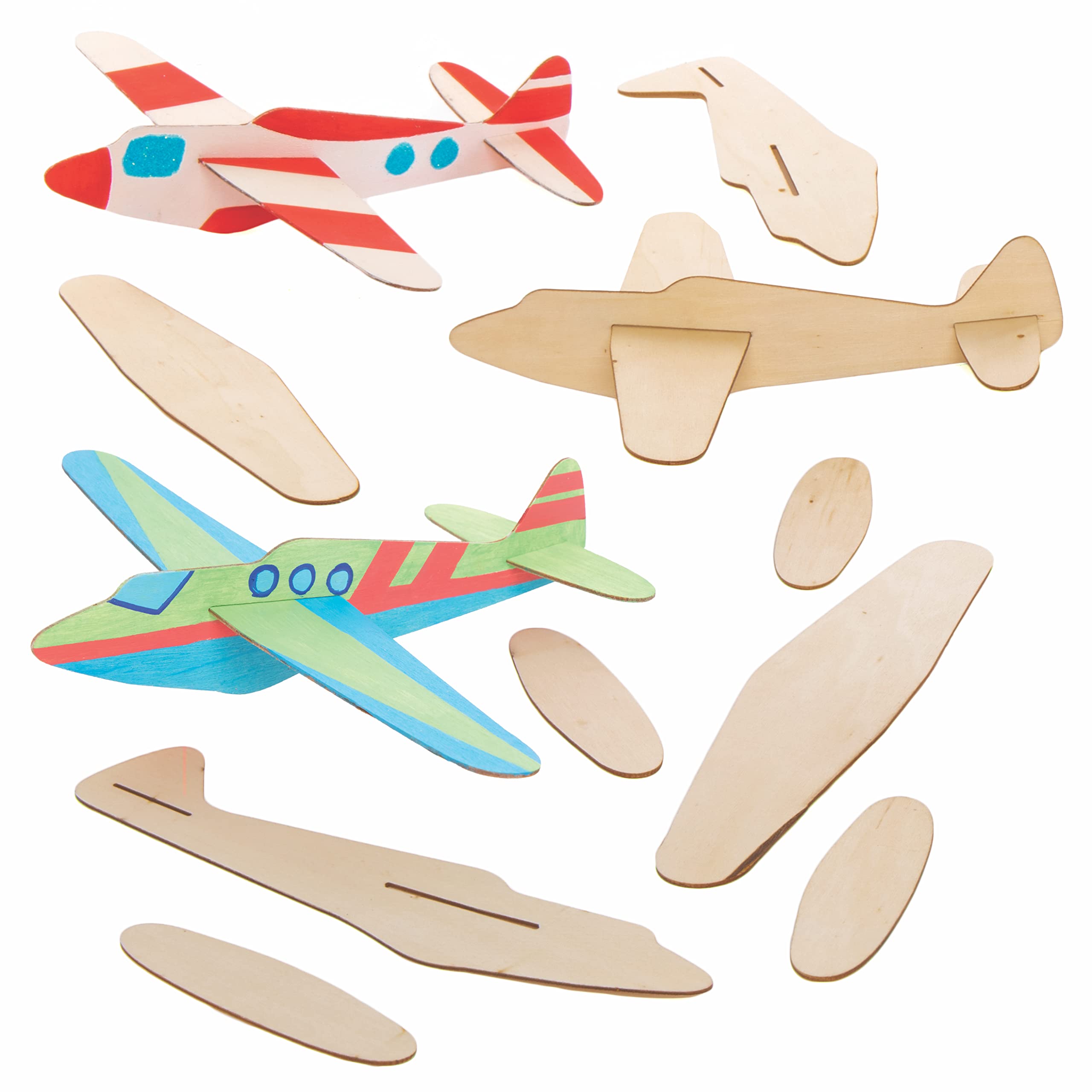 Baker Ross Wooden Glider Kits - Pack of 8 Colour-In DIY Aeroplane Craft Kit for Kids | Wood | 20 cm
