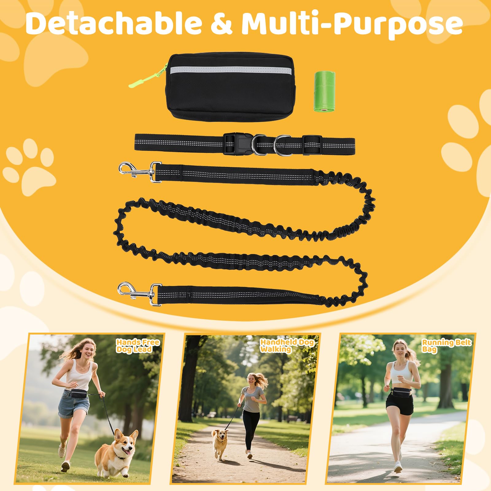 Euqvunn Hands Free Dog Lead - Adjustable 1.6m to 2.2m Bungee Leash with Waist Pack 6