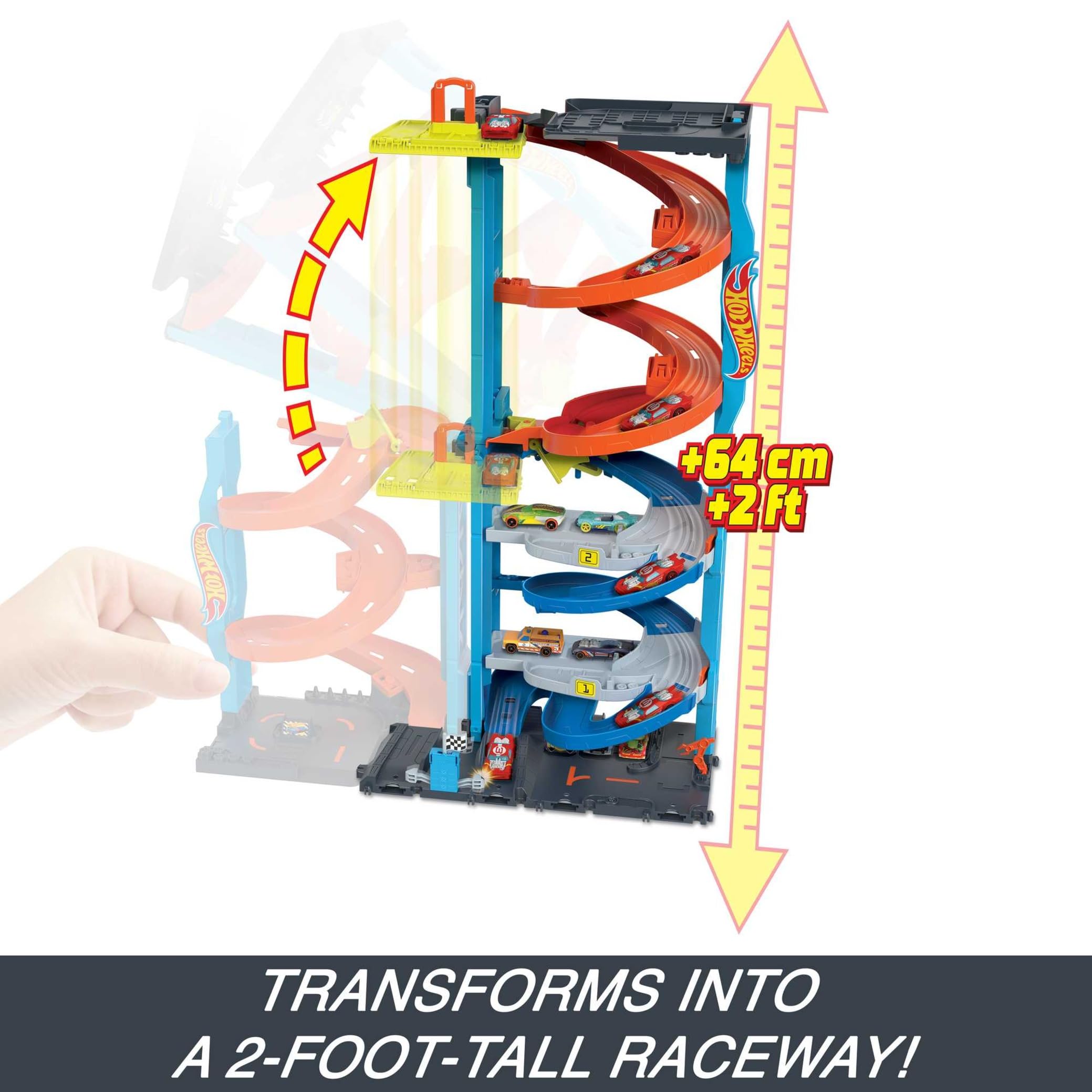 Hot Wheels City Transforming Race Tower - 2-in-1 Racing Playset with Elevator & 1:64 Scale Car, Ages 3+ 4