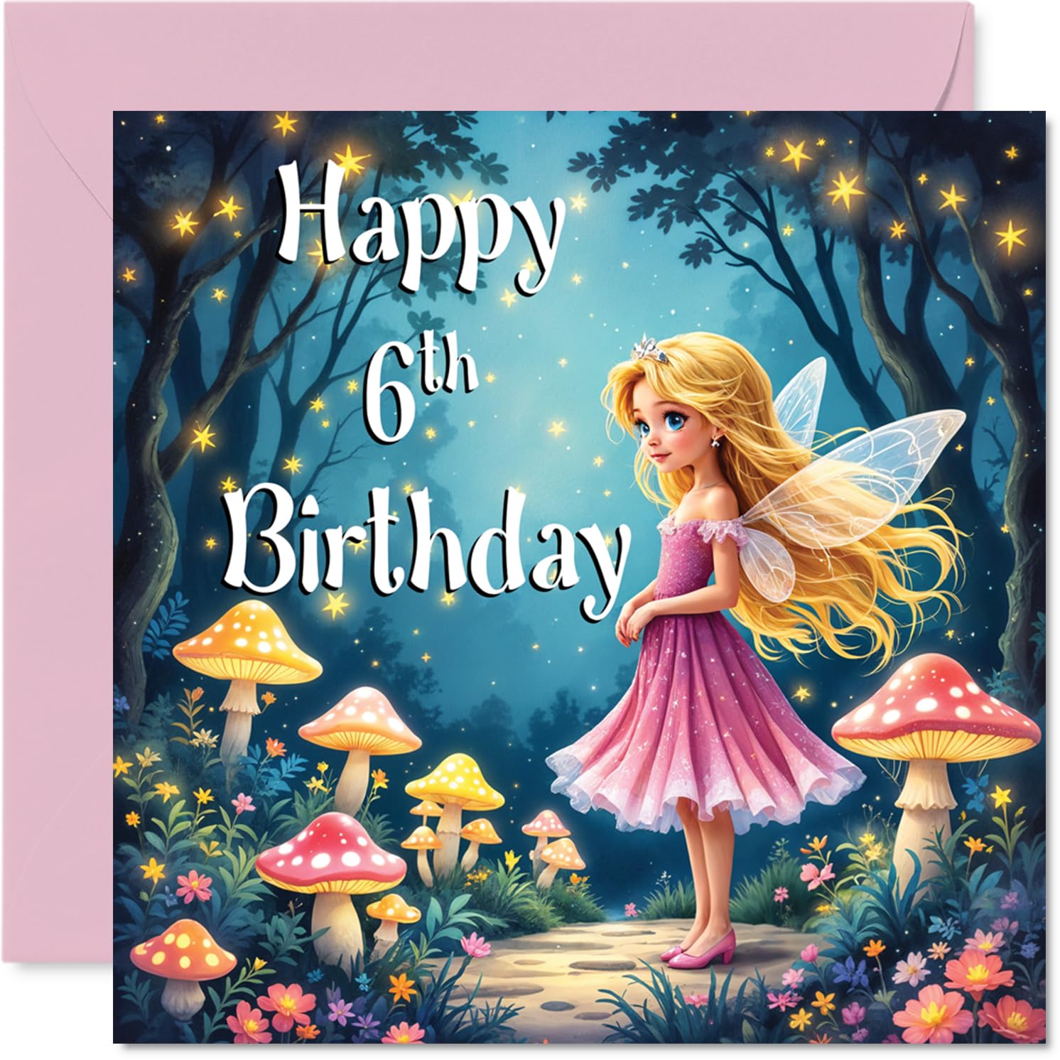 Stuff4 6th Birthday Card for Girls - Fairy Garden Design | 145mm x 145mm