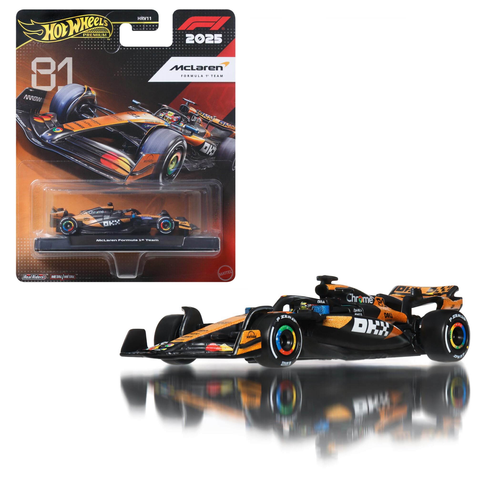 Hot Wheels Formula 1 McLaren Oscar Piastri #81 Die-Cast Car | 1:64 Scale Metal/Metal | Real Riders Tyres
