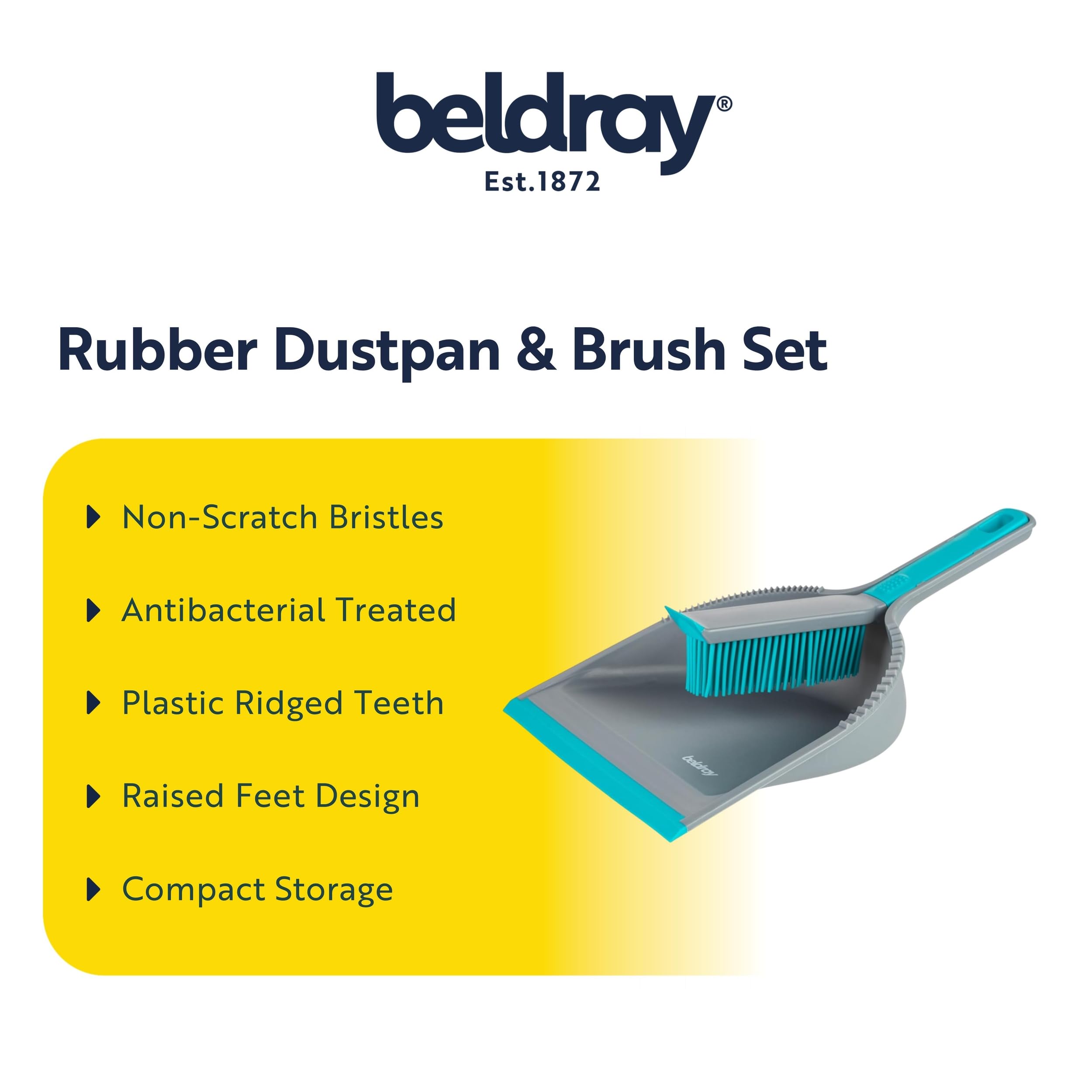 Beldray Antibac Pet Plus+ Dustpan & Rubber Brush Set | Antibacterial Protection | Grey & Blue