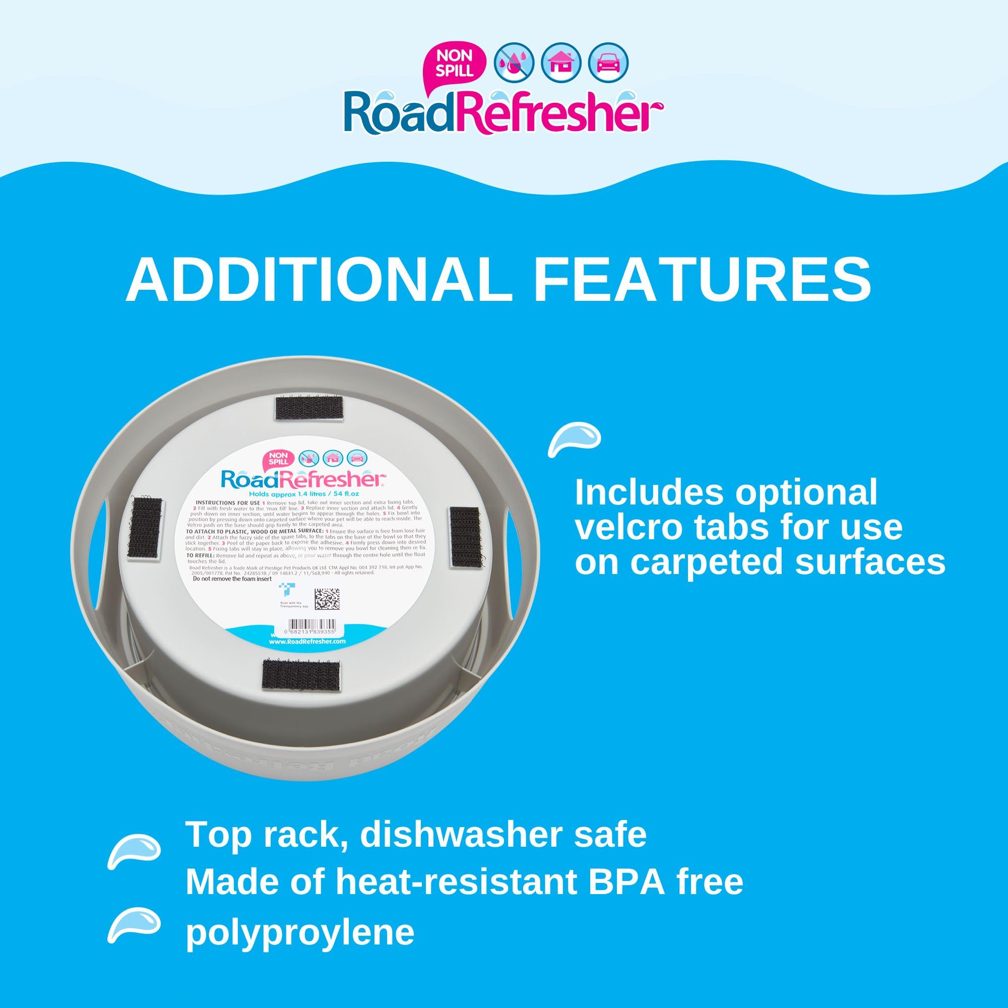Road Refresher Non Spill Water Bowl - Grey | 1.4 Litres | For Car Travel & Indoor Use 6