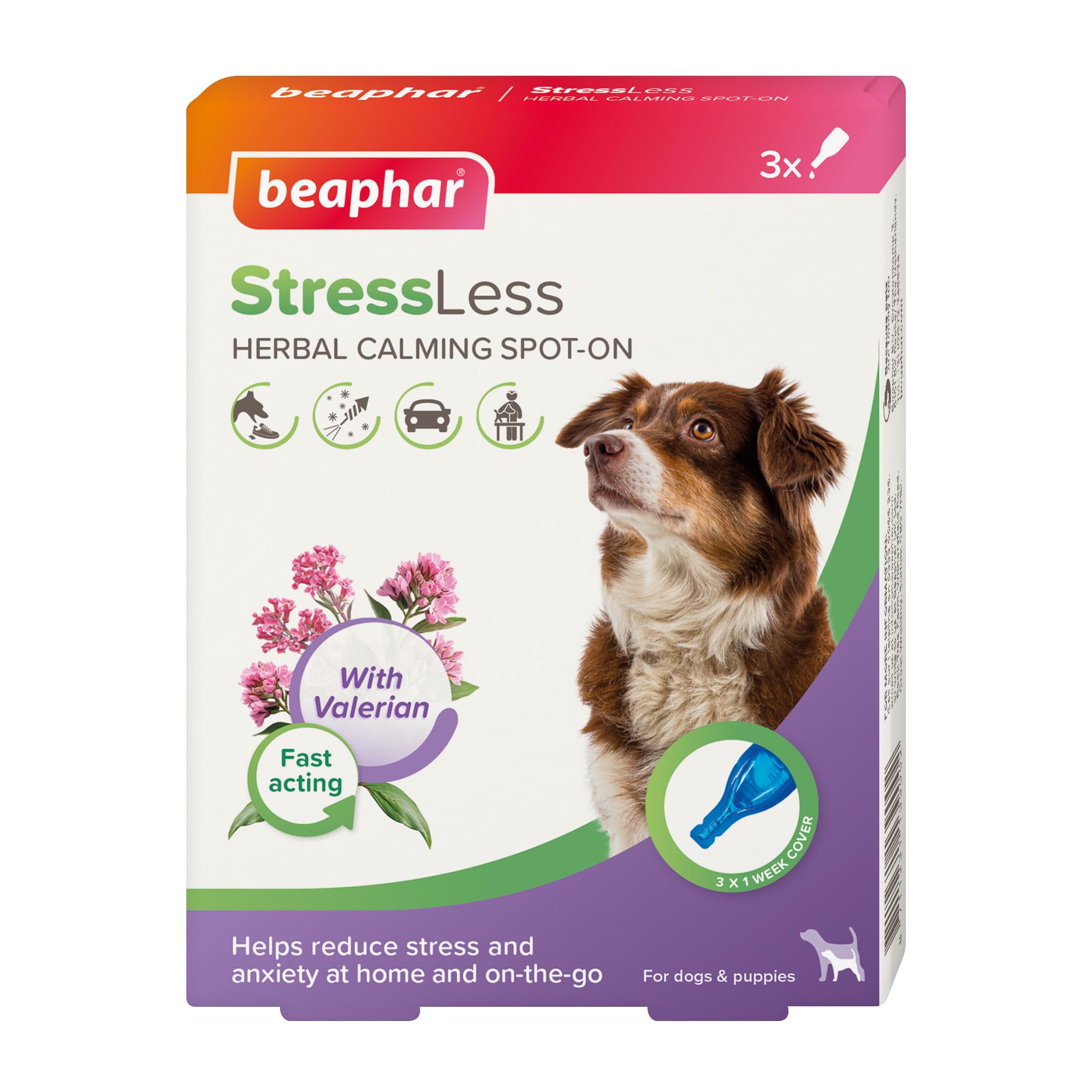 Beaphar StressLess Herbal Calming Spot-On for Dogs - 3 Pipettes | Up to 3 Weeks Support