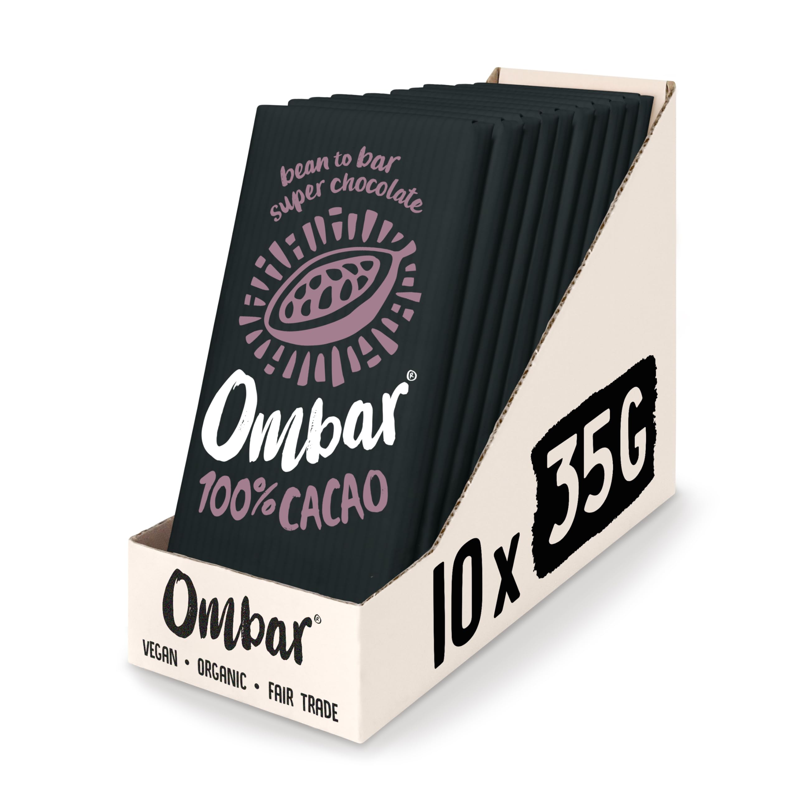 Ombar 100% Cacao Organic Vegan Dark Chocolate Bar (35g x 10) - Raw, Dairy-Free, Gluten-Free 1
