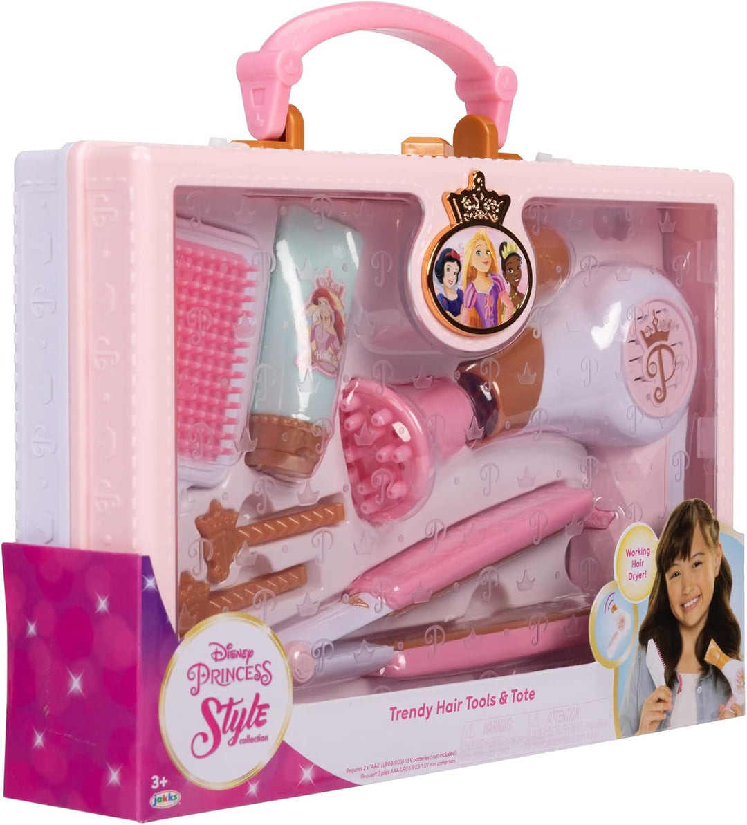 Disney Princess Style Collection - Trendy Hair Pretend Play Styling Tools with Sound & Storage Tote (DP-HairTote)