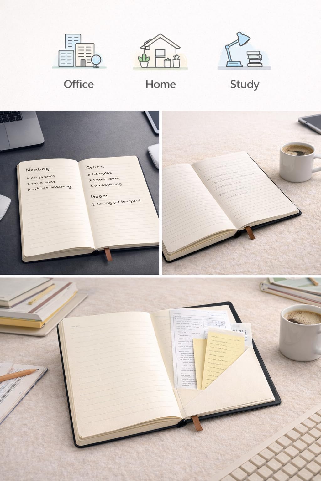 1ABOVE A4 Soft Feel Notebook - Hardback Journal, Lined Pages, Elastic Closure | Black 6