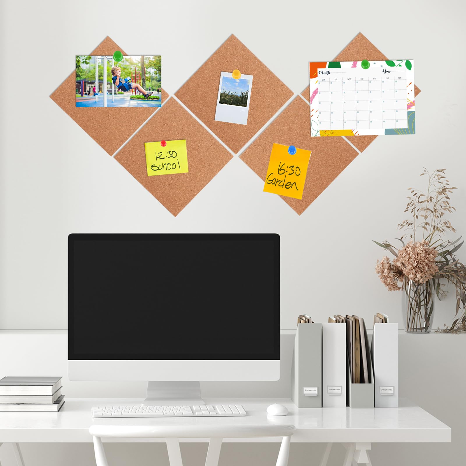ASelected 8 Pcs Square Cork Boards - Self-Adhesive Natural Cork Tiles for Wall Display | 200x200x5mm 6
