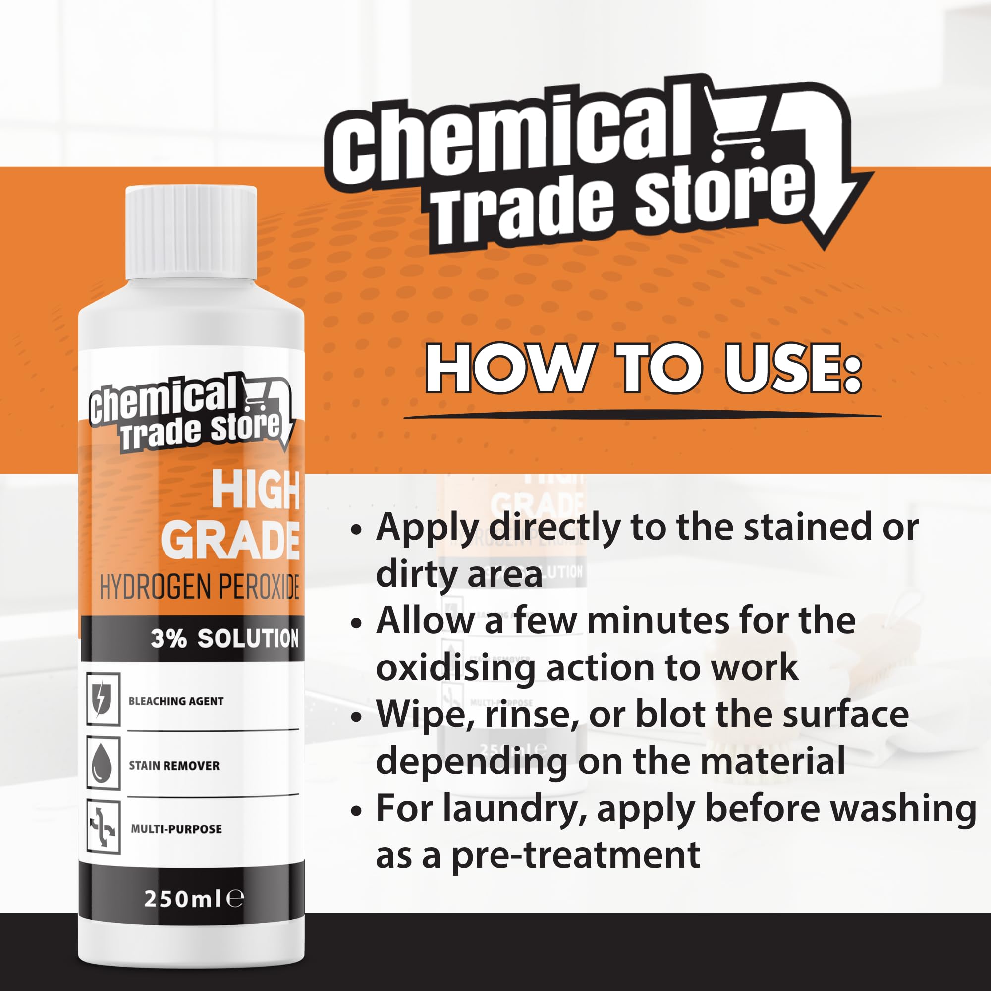 Chemical Trade Store Hydrogen Peroxide Solution 3% Multi-Purpose Cleaner | Unscented Liquid | 250 ml 6