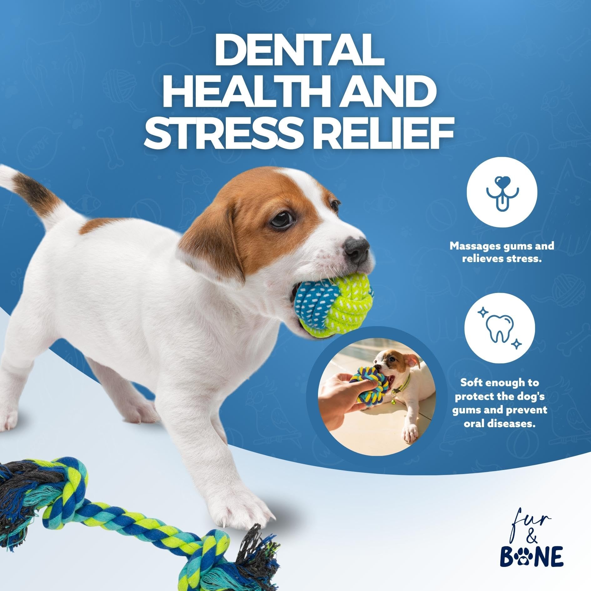 Fur & Bone 10-Pack Indestructible Dog Chew Toys - Durable Cotton Rope & Tug Toys for All Breeds 6