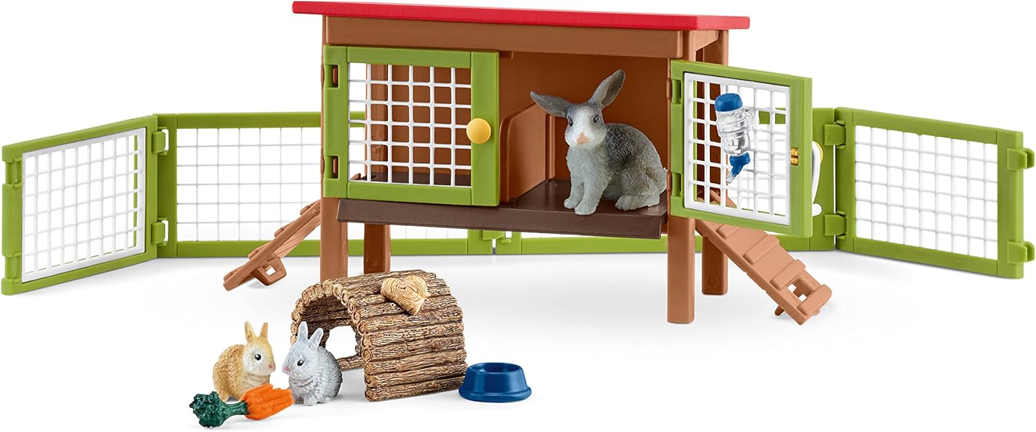 SCHLEICH Farm World Rabbit Hutch Playset - 8-Piece Animal Set for Imaginative Farm Play