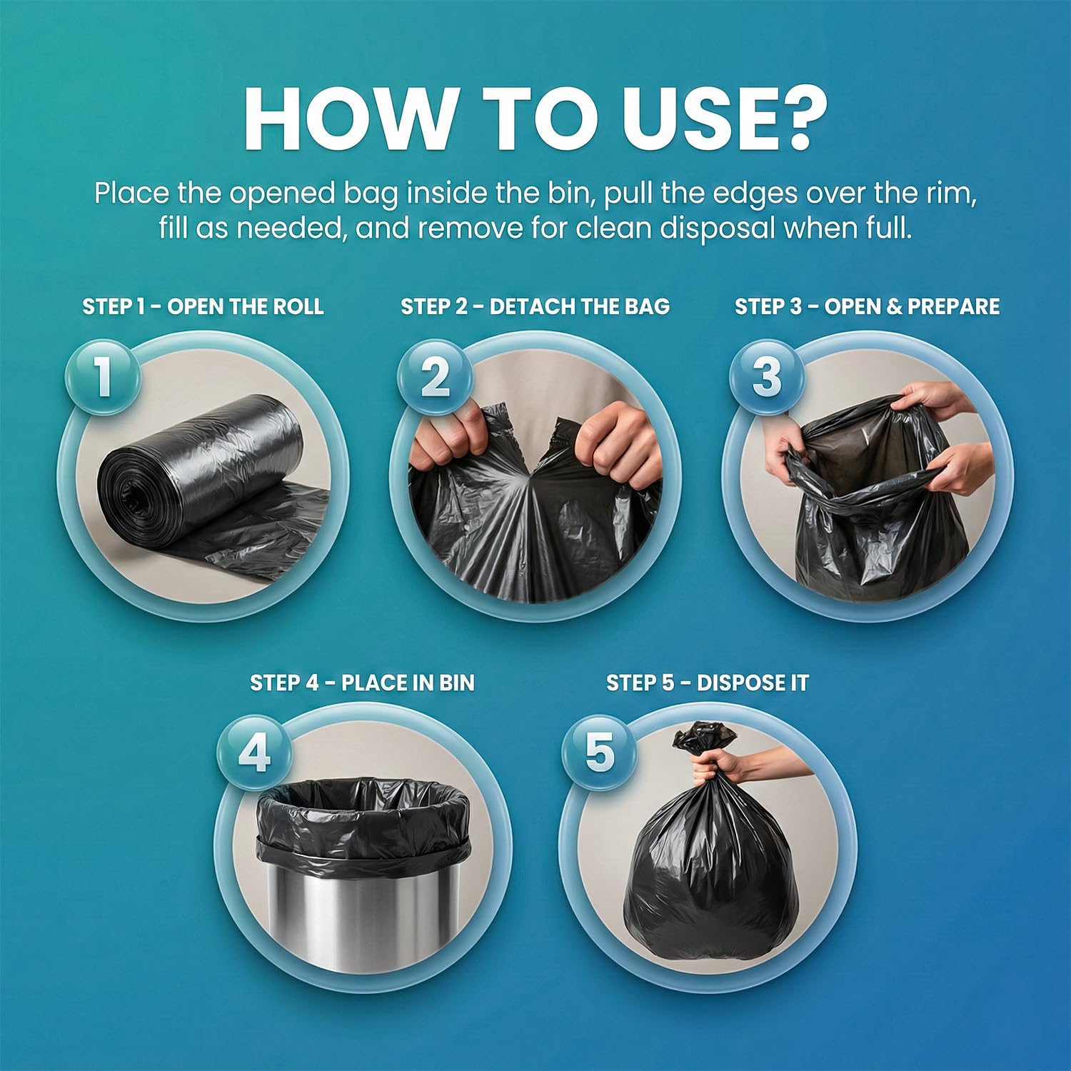 Roe Tenpo Black Bin Bags - 20 Pack, 75L Capacity, 30 Micron Strength | Recyclable 9