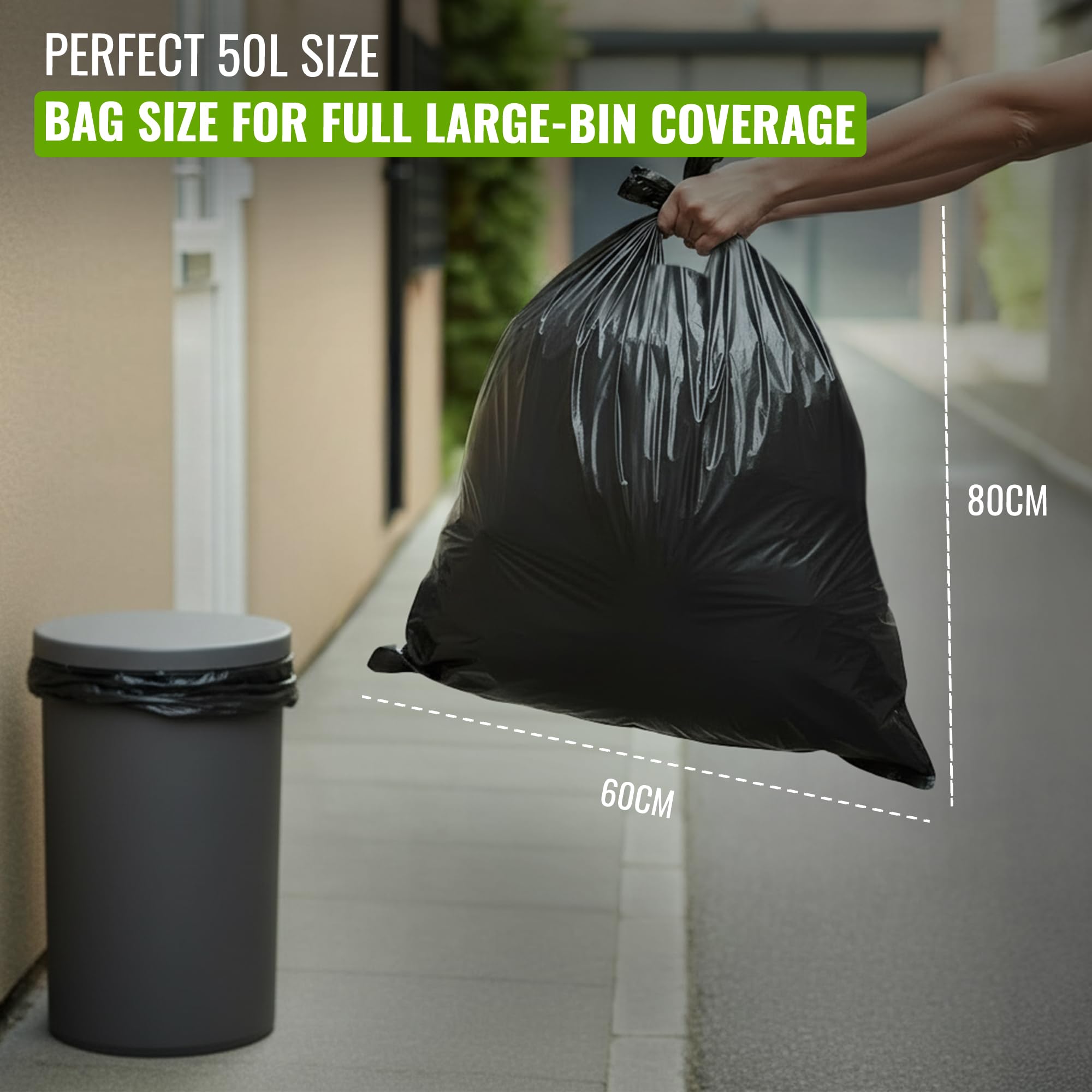EcoBag Super Strong Heavy Duty Refuse Sacks - 50L Capacity, 50 Pack | Leak Resistant, Recyclable 7