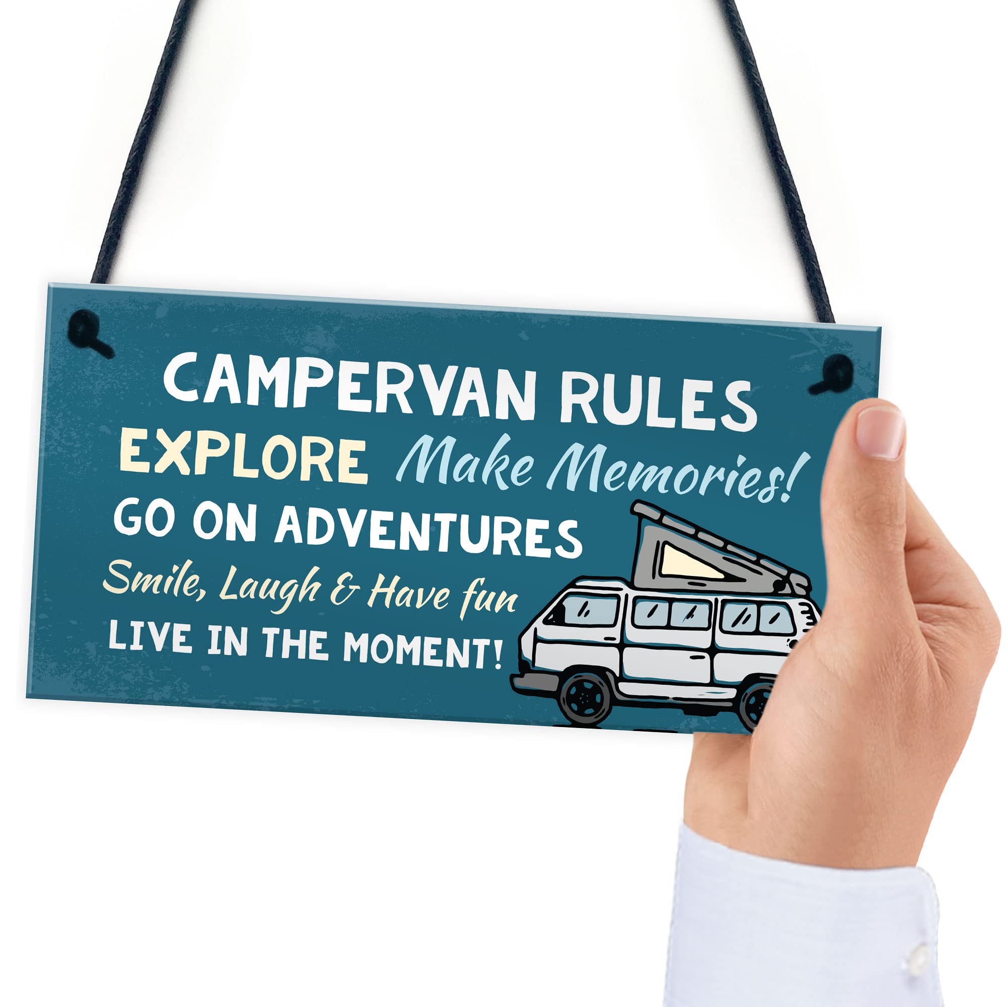 RED OCEAN Campervan Rules Hanging Door Plaque - Blue PVC | 200x100mm | Handmade in England 6