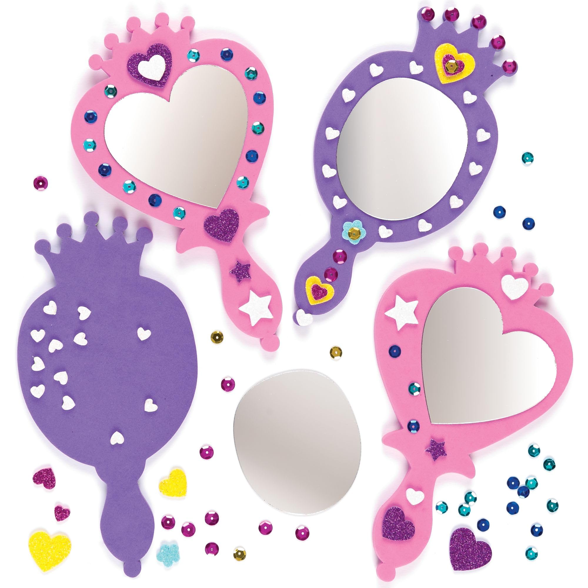 Baker Ross Princess Mirror Craft Kits - Pack of 4 | Foam Crafting | Assorted Designs