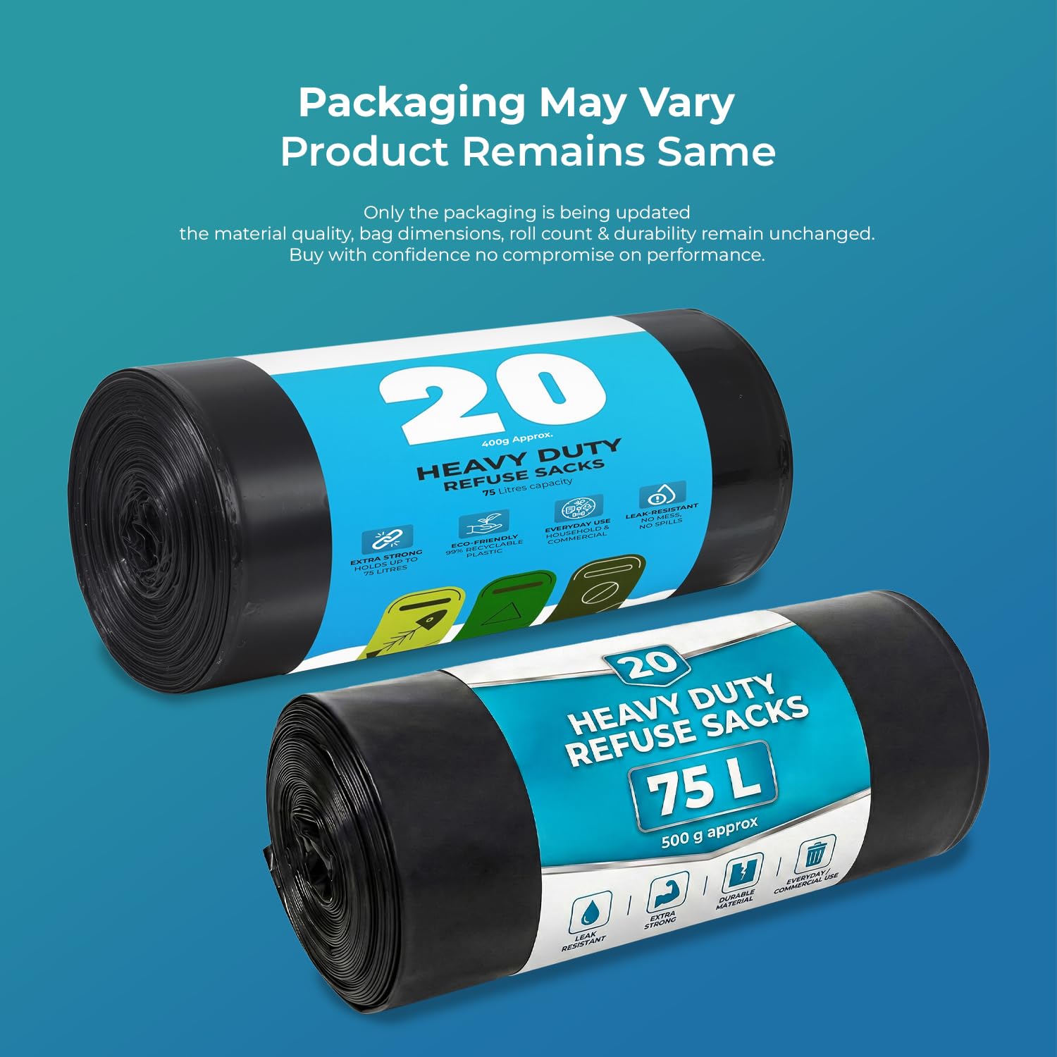 Roe Tenpo Black Bin Bags - 20 Pack, 75L Capacity, 30 Micron Strength | Recyclable 2