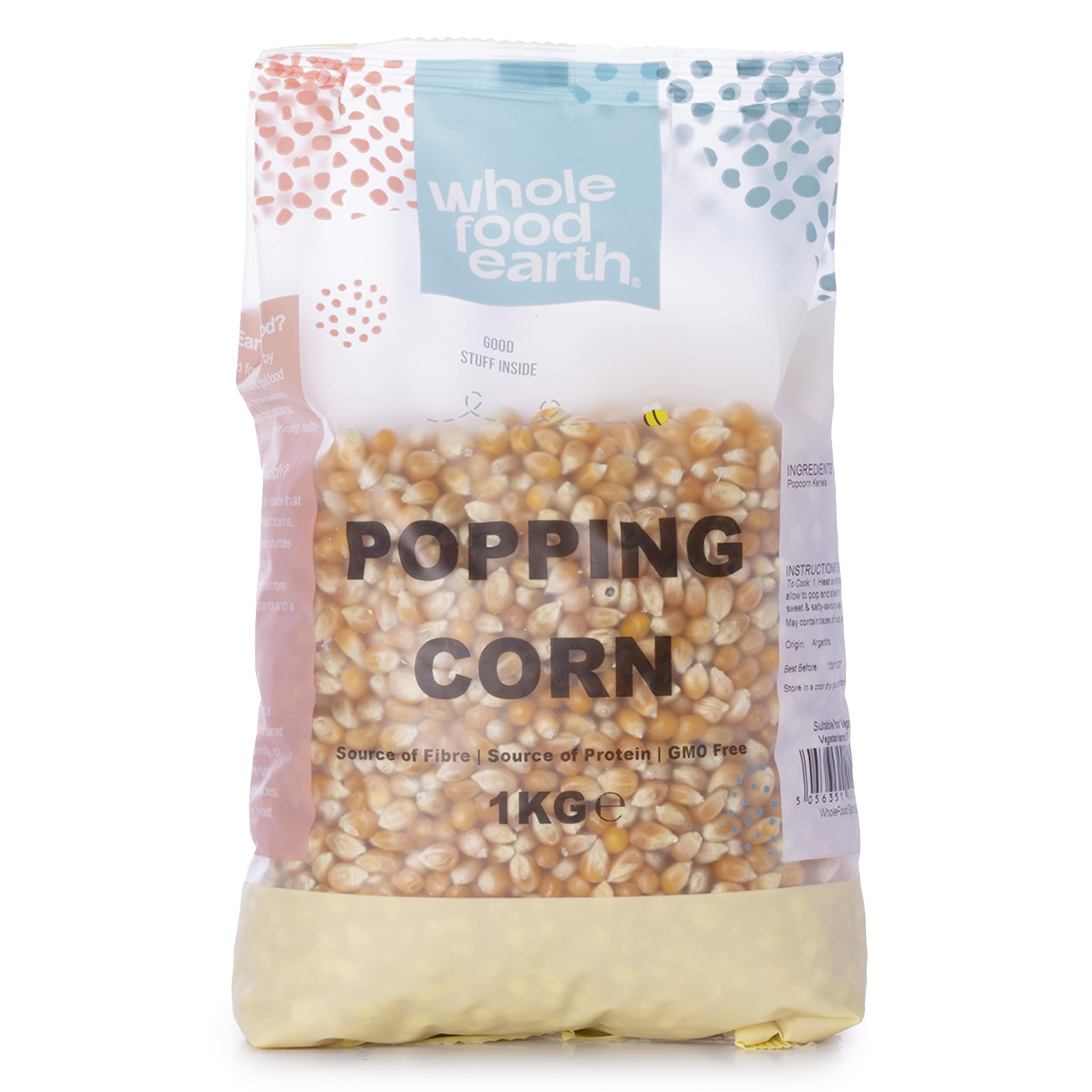 Wholefood Earth Popping Corn Kernels - 1 kg Bag | GMO-Free | Vegan Friendly 1