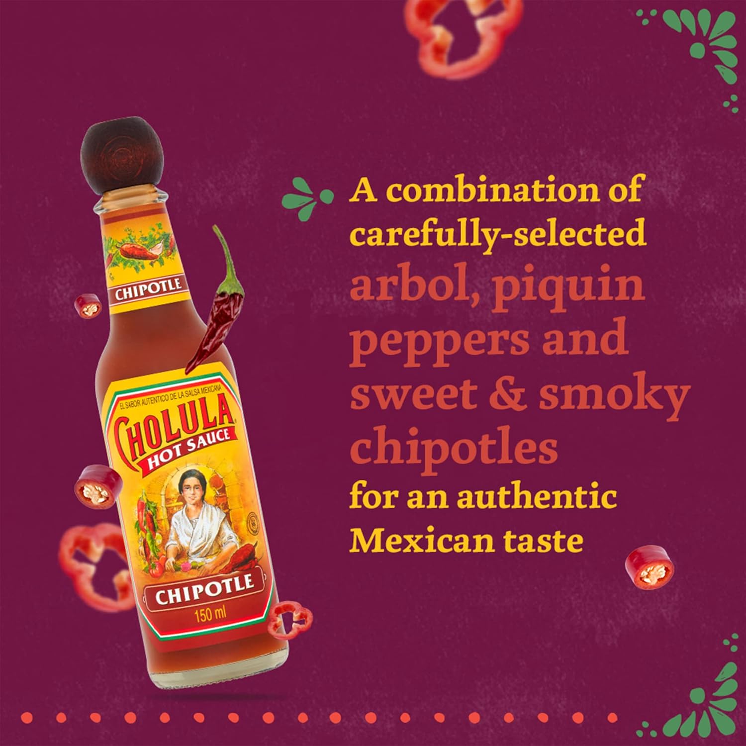 Cholula Hot Sauce Chipotle 150 ML, Pack of 2 - Smoky Mexican-Style Hot Sauce with Chipotle & Guajillo Chillies 2
