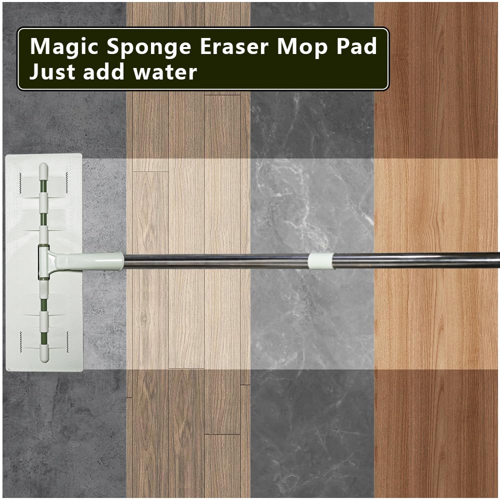 BAISENJIE Flat Mop - 60" Adjustable Handle, 13" Wide Head, Includes 7 Replacement Pads