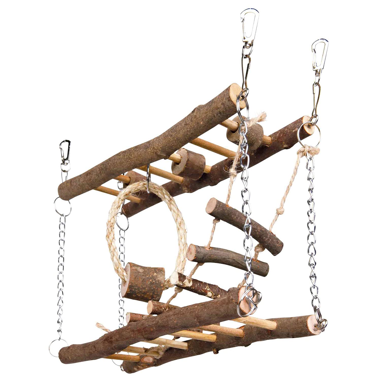 TRIXIE Natural Wood Suspension Bridge Toy for Hamsters, Gerbils, and Mice | Multi-Ladder Design