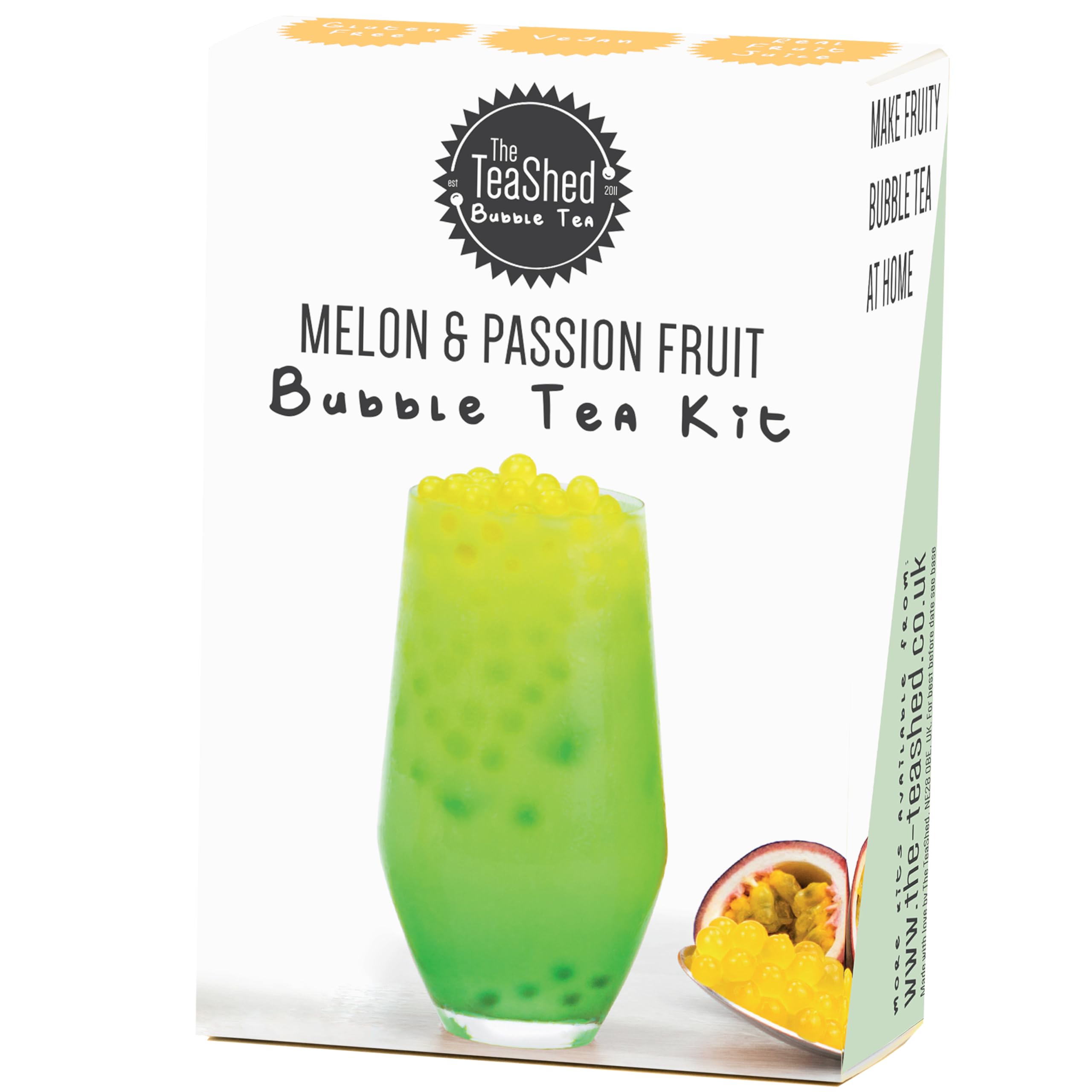 The TeaShed Honeydew Melon & Passion Fruit Popping Boba Bubble Tea Kit | Vegan | Single Serve 1