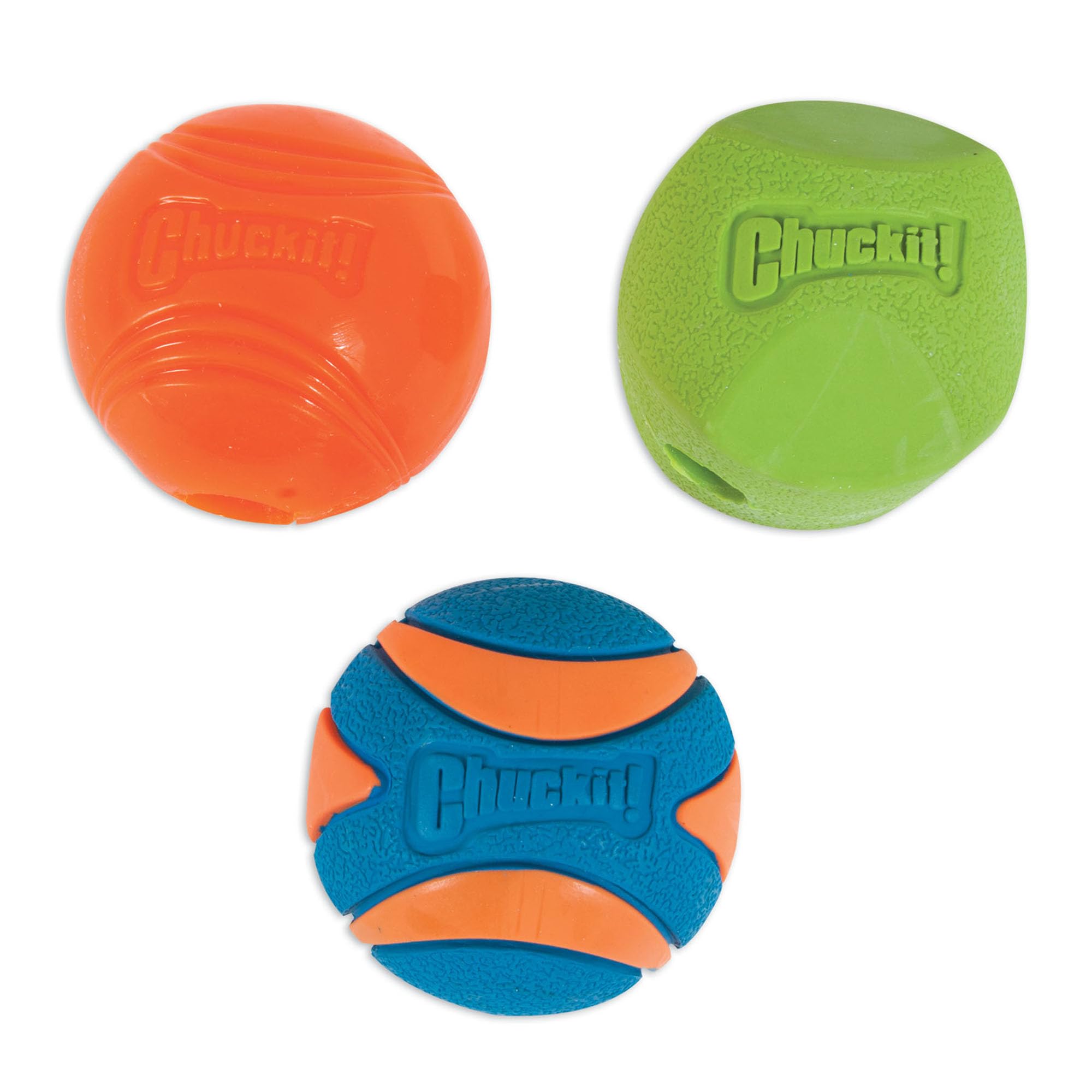 Chuckit! Fetch Medley 2 Dog Ball Toy - Launcher Compatible, Durable Rubber, Medium, 3 Pack