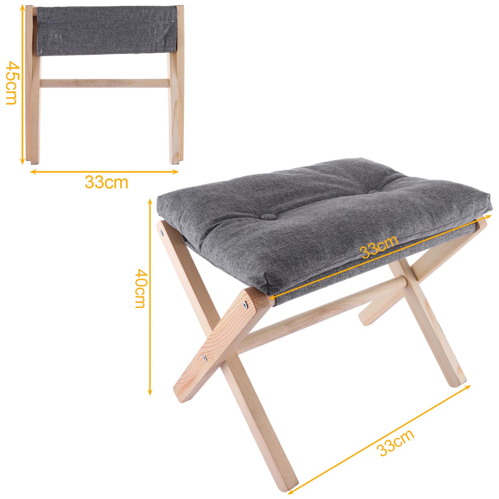 ASelected Wooden Folding Footstool with Soft Cushion | 45x33x33cm | Dark Grey 2
