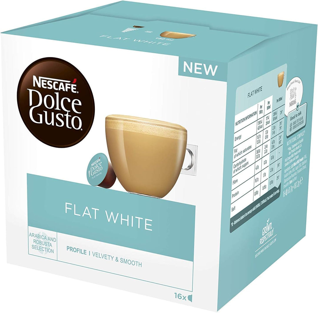 NESCAFÉ Dolce Gusto Flat White Coffee Pods - 48 Capsules (3 Boxes of 16) - Creamy Milk & Espresso Blend