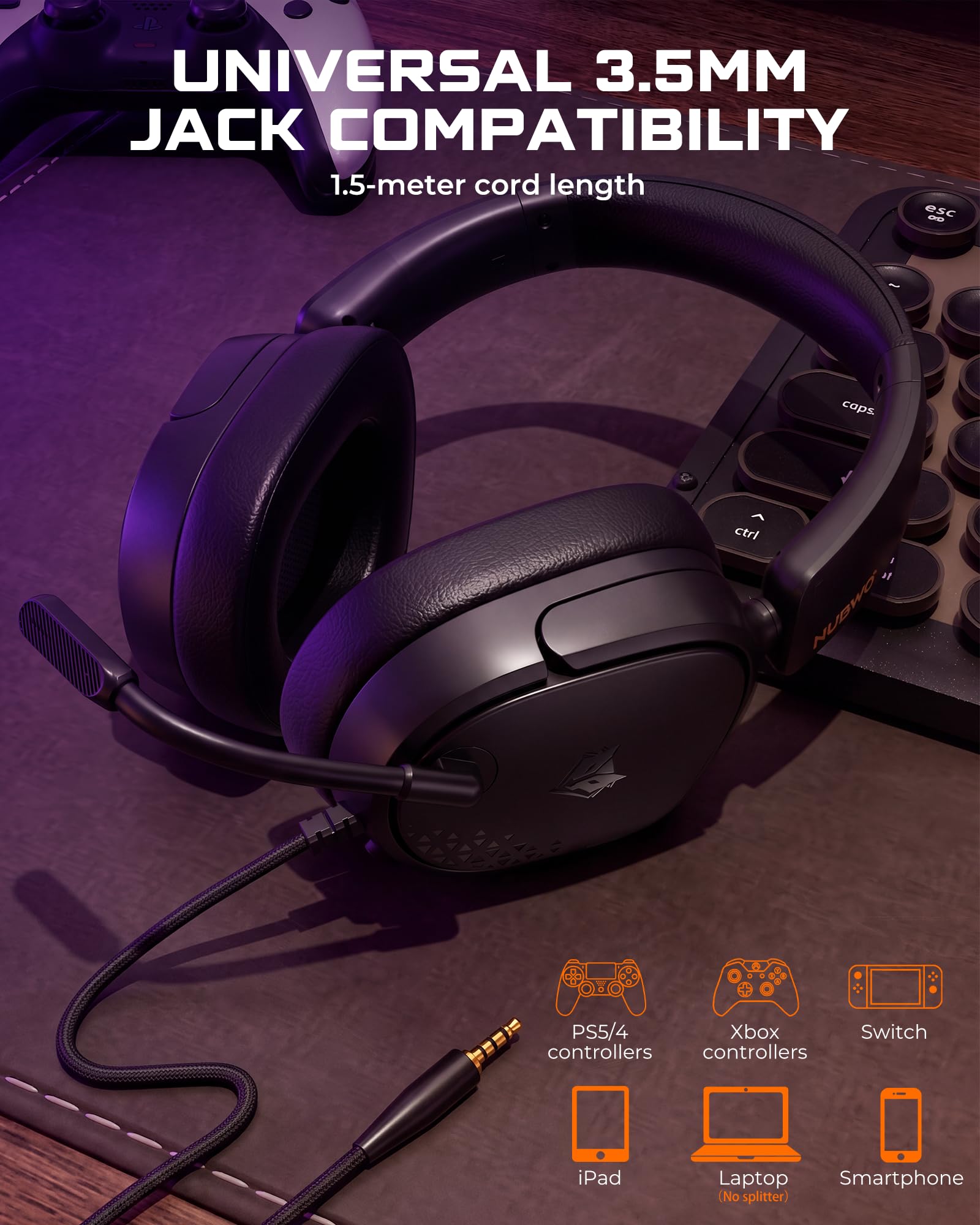 NUBWO HG04L Gaming Headset - Hi-Fi Stereo Sound, Clear Mic, Ergonomic Controls | Black 6