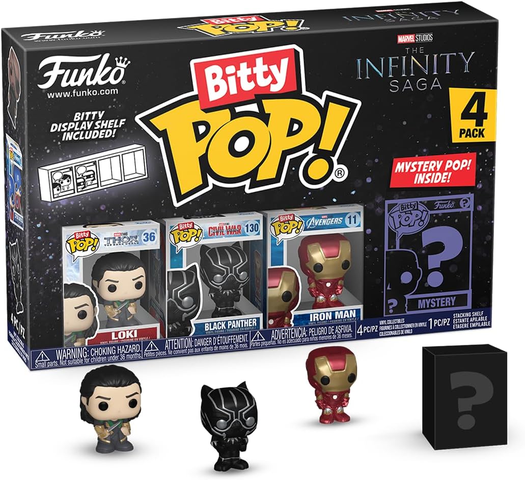 Funko Bitty Pop! Marvel - Loki, Black Panther, Iron Man (VII) & Mystery Figure 1