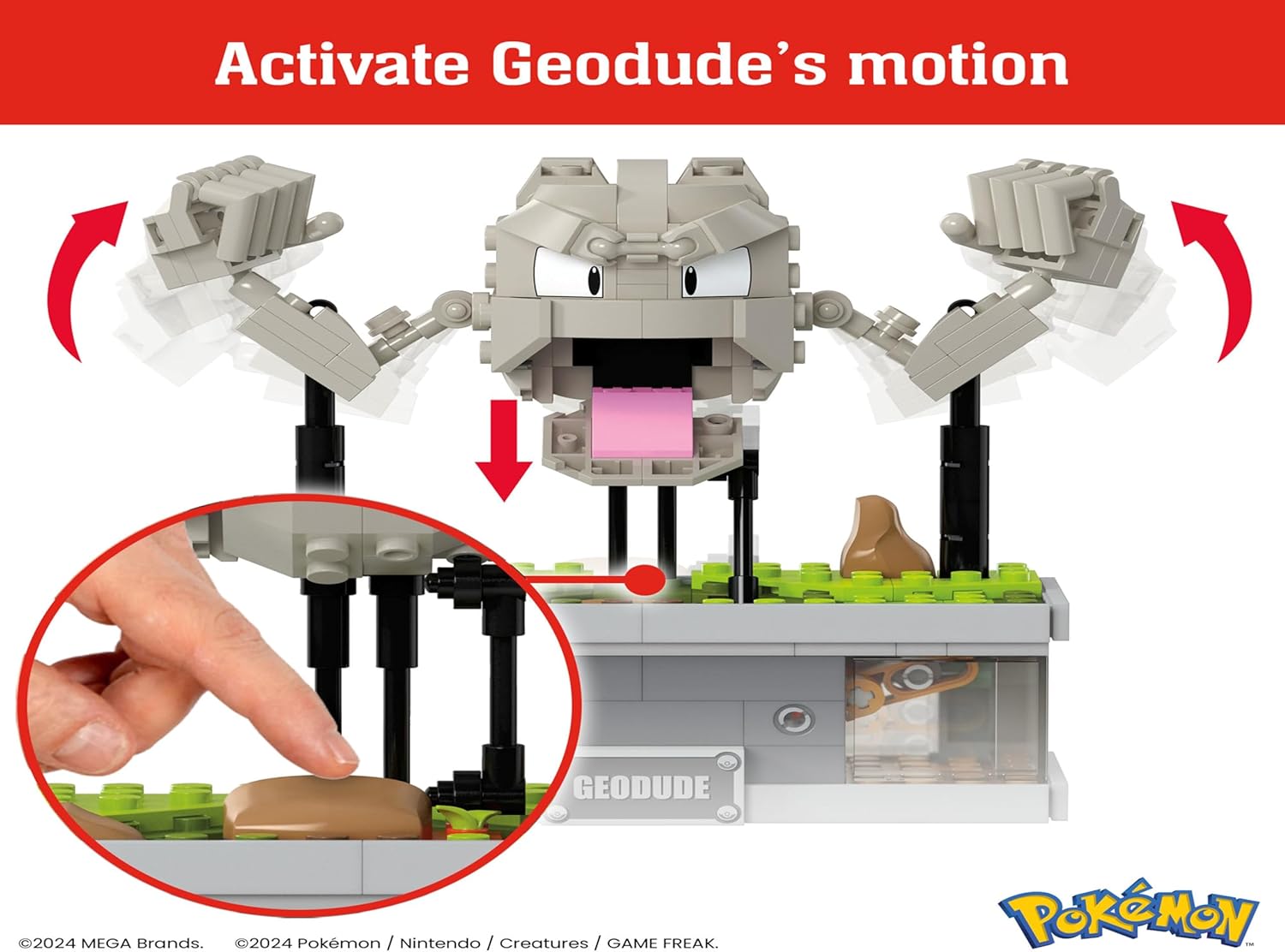 MEGA Pokémon Mini Motion Geodude Building Set - 364 Pieces, 5 Inch Punching Figure