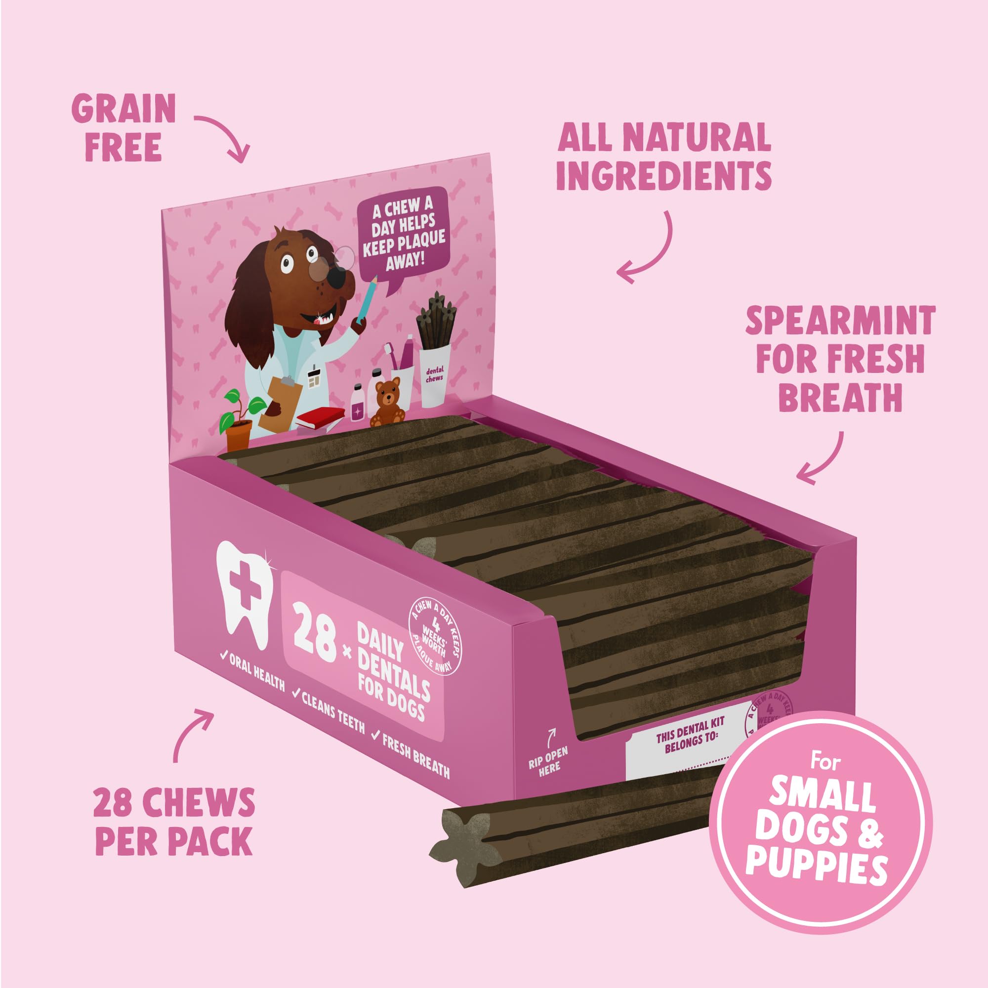 Denzel's Dog Dental Sticks - Salmon & Spearmint for Small Dogs & Puppies | 28 Count