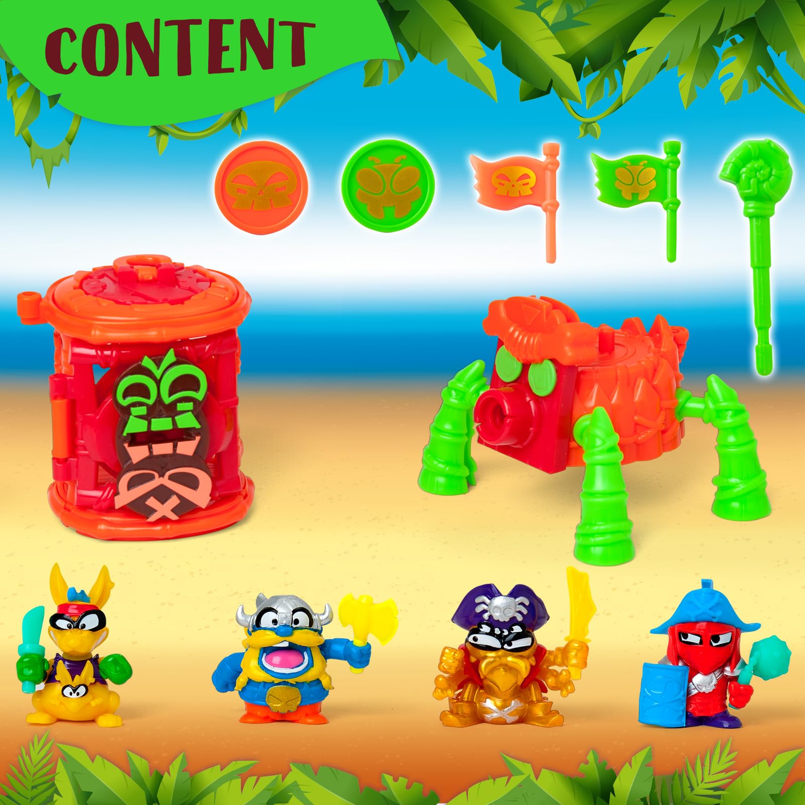 PIRATIX ADVENTURE WORLD Captain Pack Black Silk | 4 Figures, Neon Accessories, Cage & Cannon