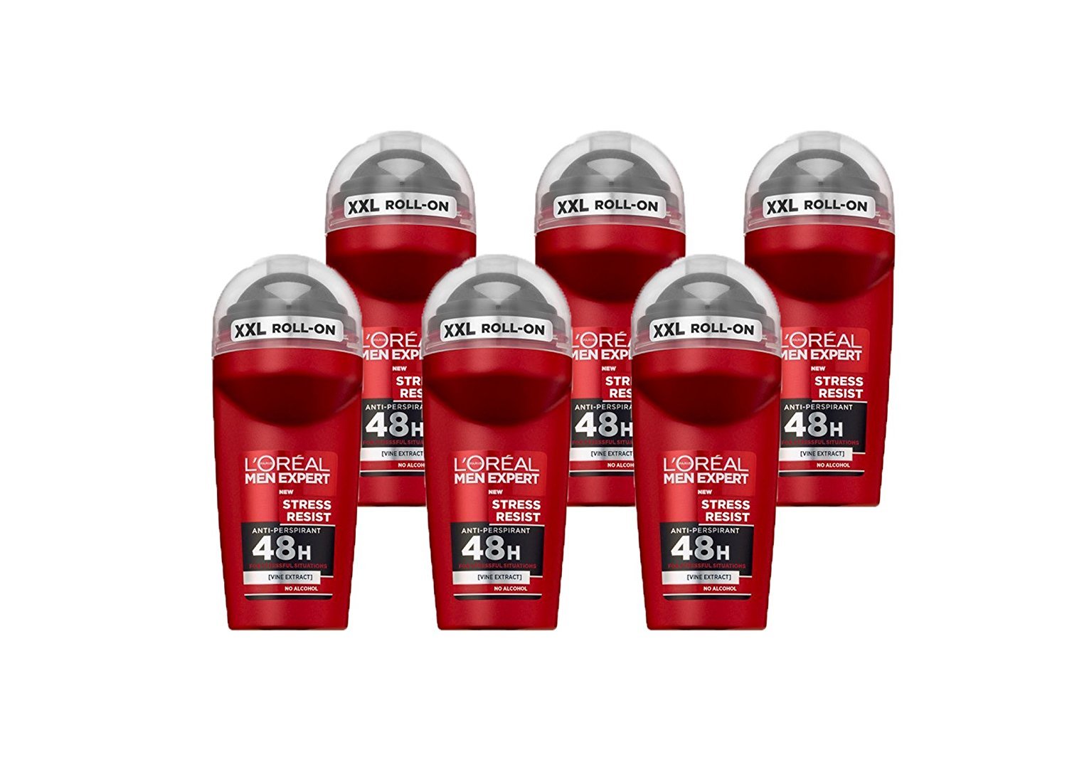 L’Oréal Paris men expert Stress Resist Anti-Perspirant Roll-On Deodorant for Men - 48 Hour Protection, Fresh Woody Scent, Alcohol-Free, Pack of 6