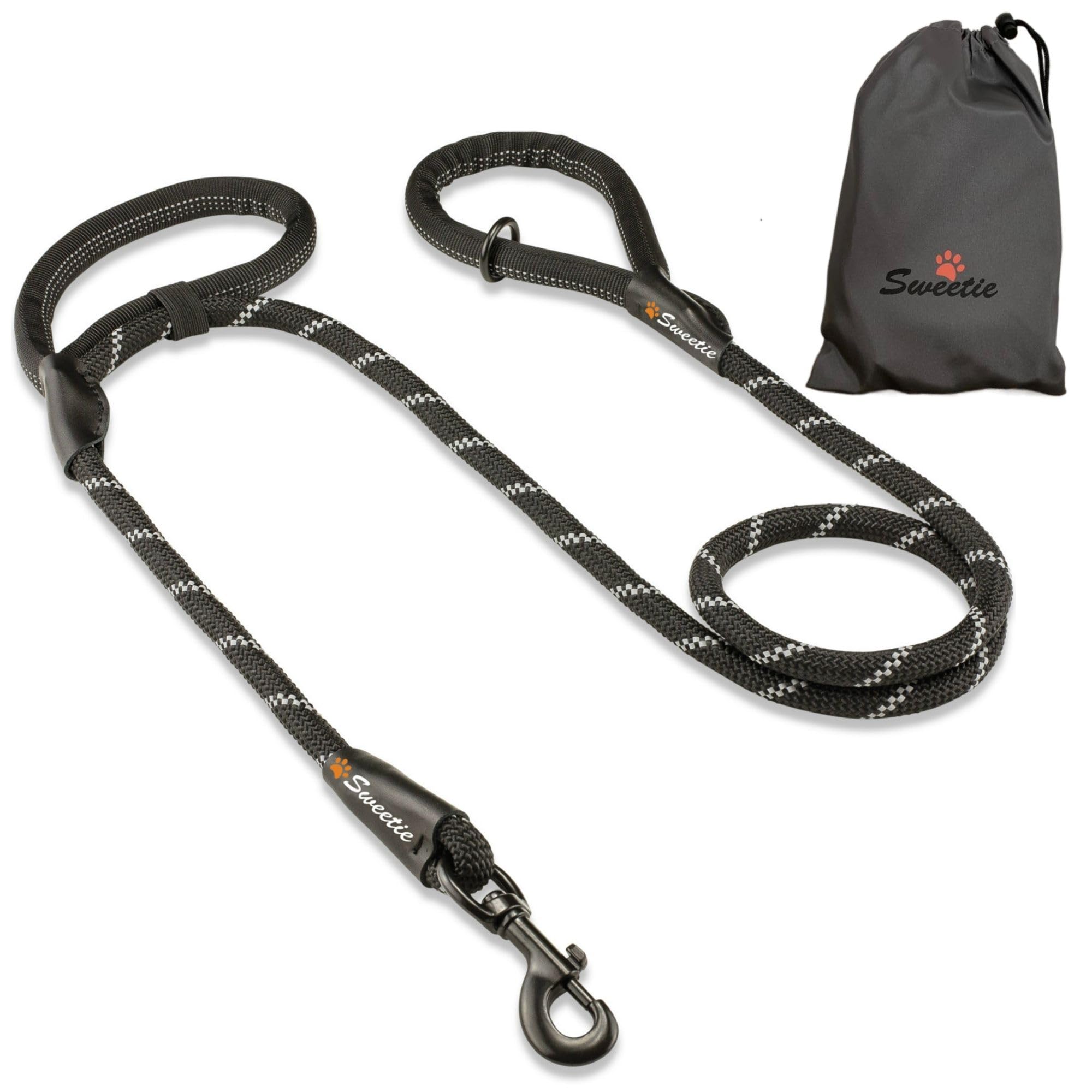 Sweetie Rope Dog Lead - Strong Black Leash with 2 Padded Handles | 1.5m Length