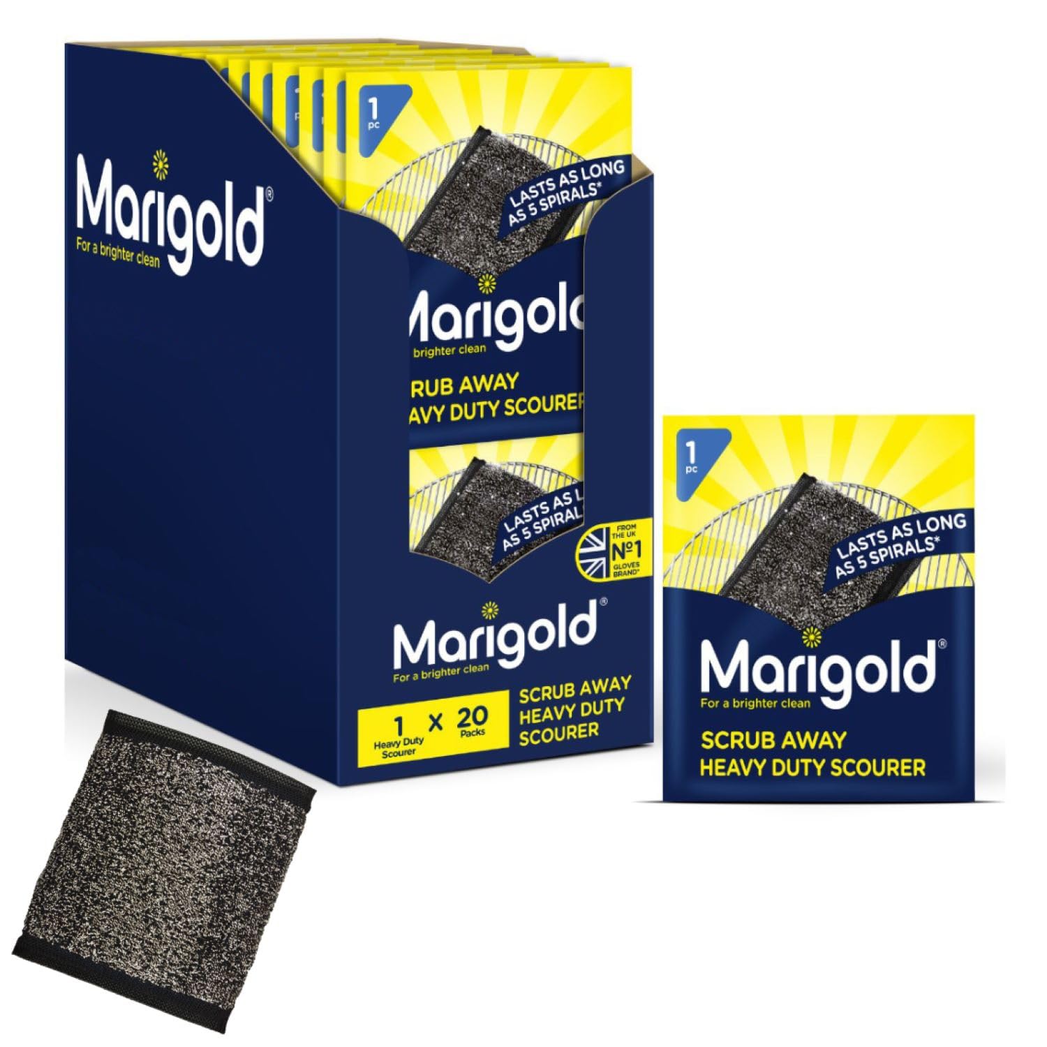 Marigold Scrub Away Stainless Steel Scourers - Heavy Duty, Sponge-Filled, 20 Single Packs