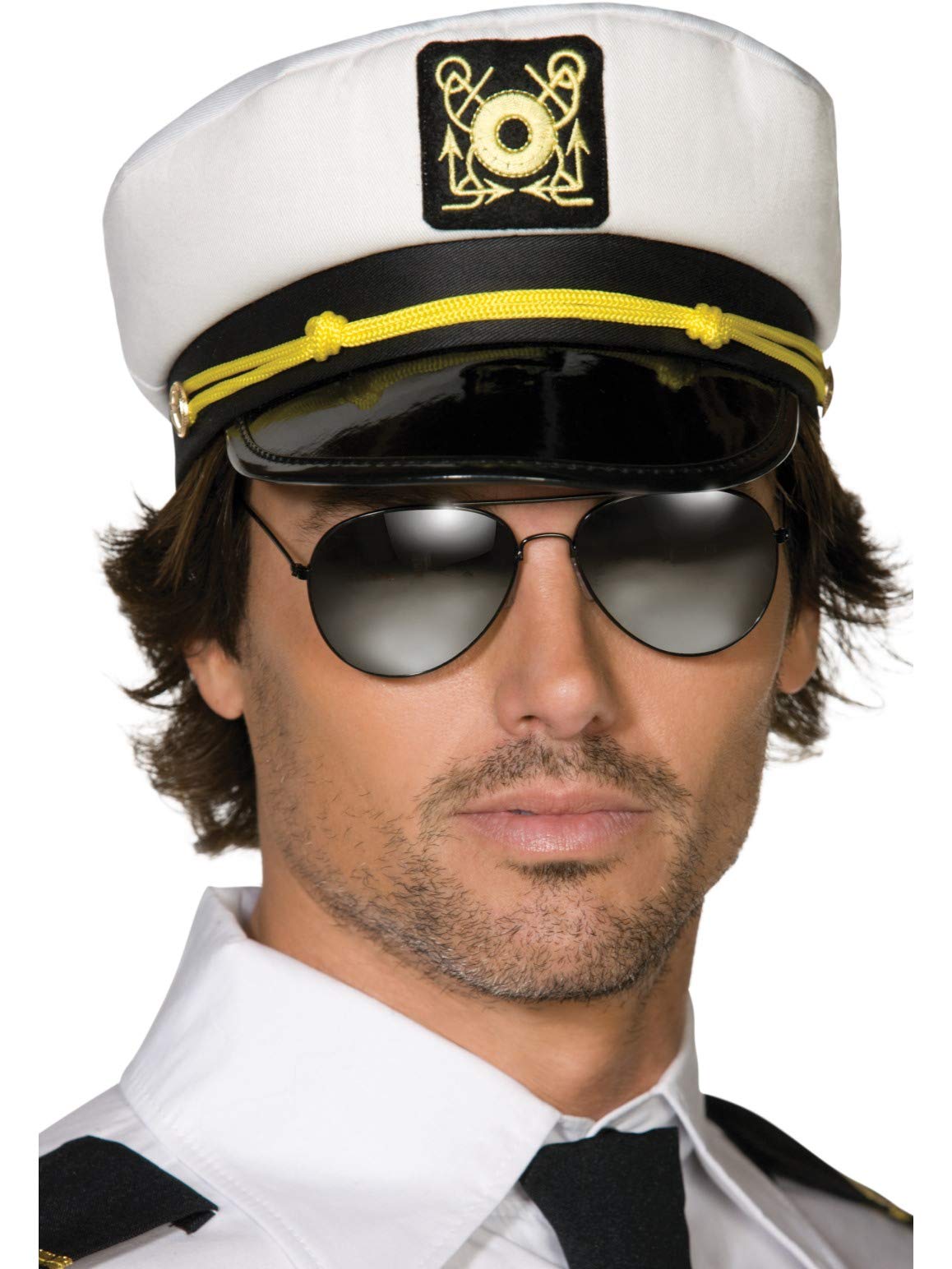 Smiffys Captains Cap - White Fabric with PVC Peak | One Size | Adult Fancy Dress 2